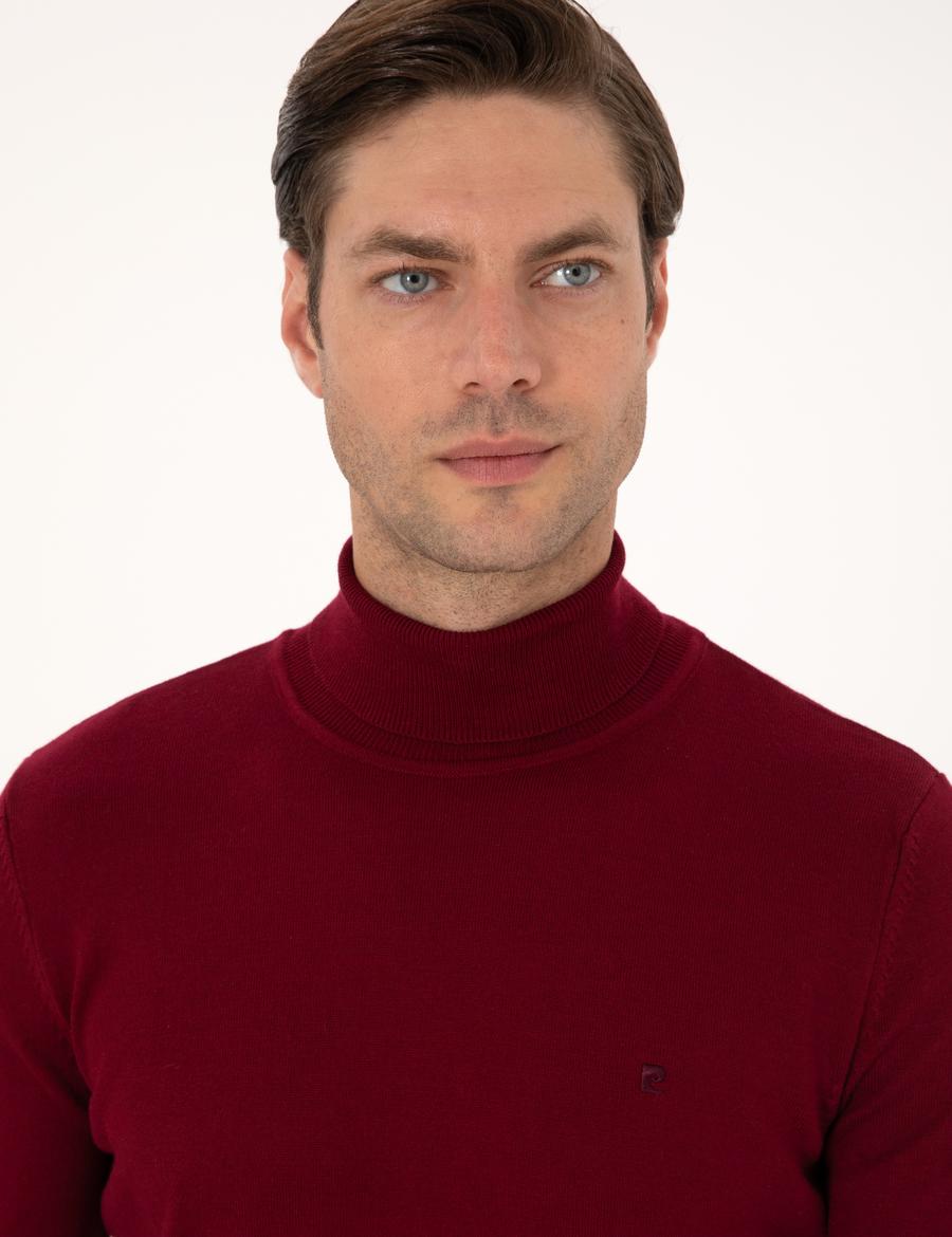 Vişne Slim Fit Balıkçı Yaka Basic Triko Kazak