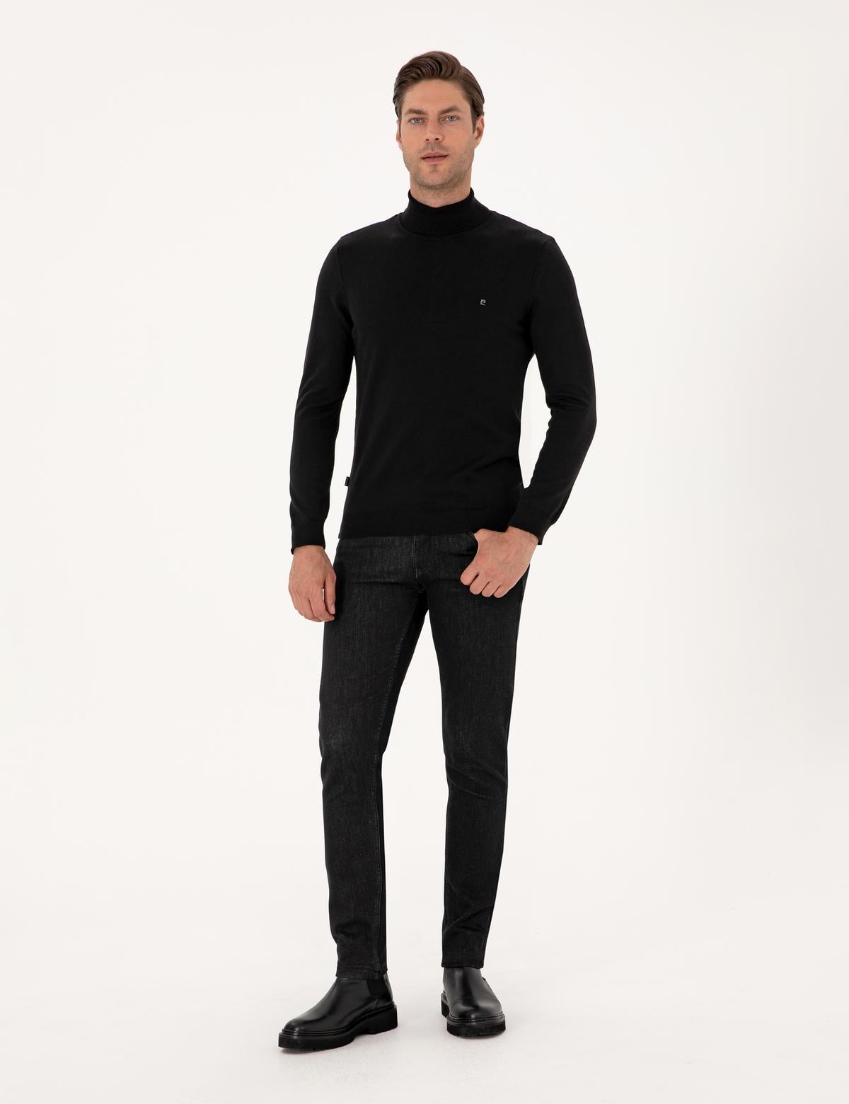 Siyah Slim Fit Balıkçı Yaka Basic Triko Kazak - 50314202006