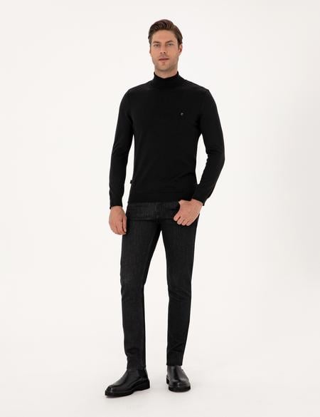 Siyah Slim Fit Balıkçı Yaka Basic Triko Kazak - 50314202006