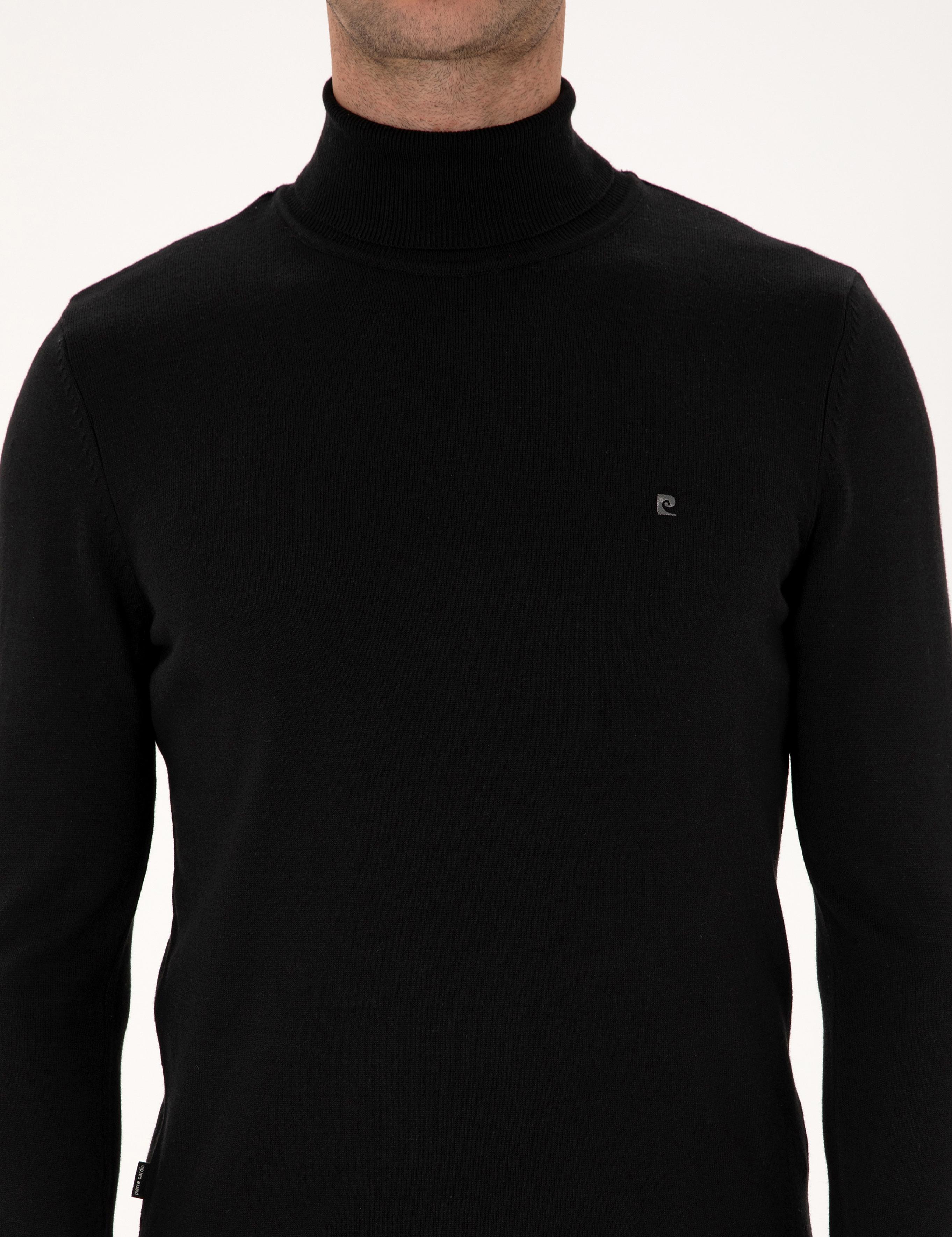 Siyah Slim Fit Balıkçı Yaka Basic Triko Kazak