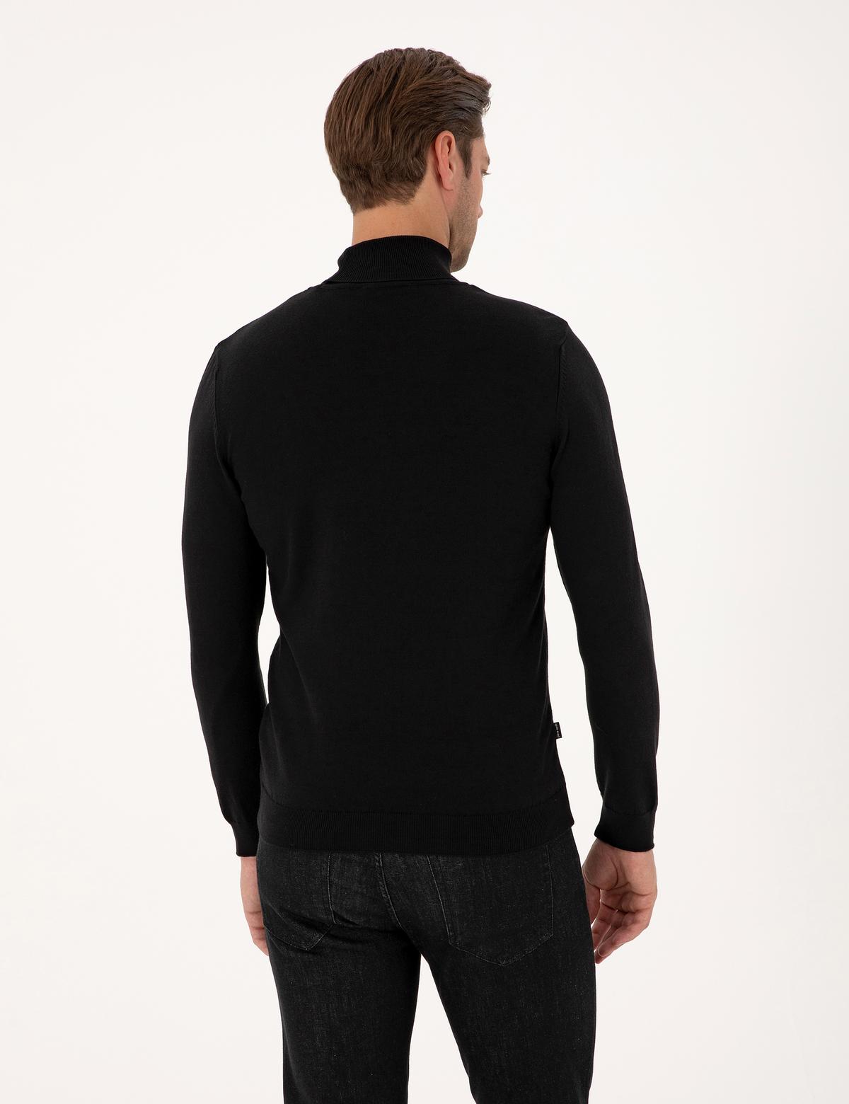 Siyah Slim Fit Balıkçı Yaka Basic Triko Kazak - 50314202006