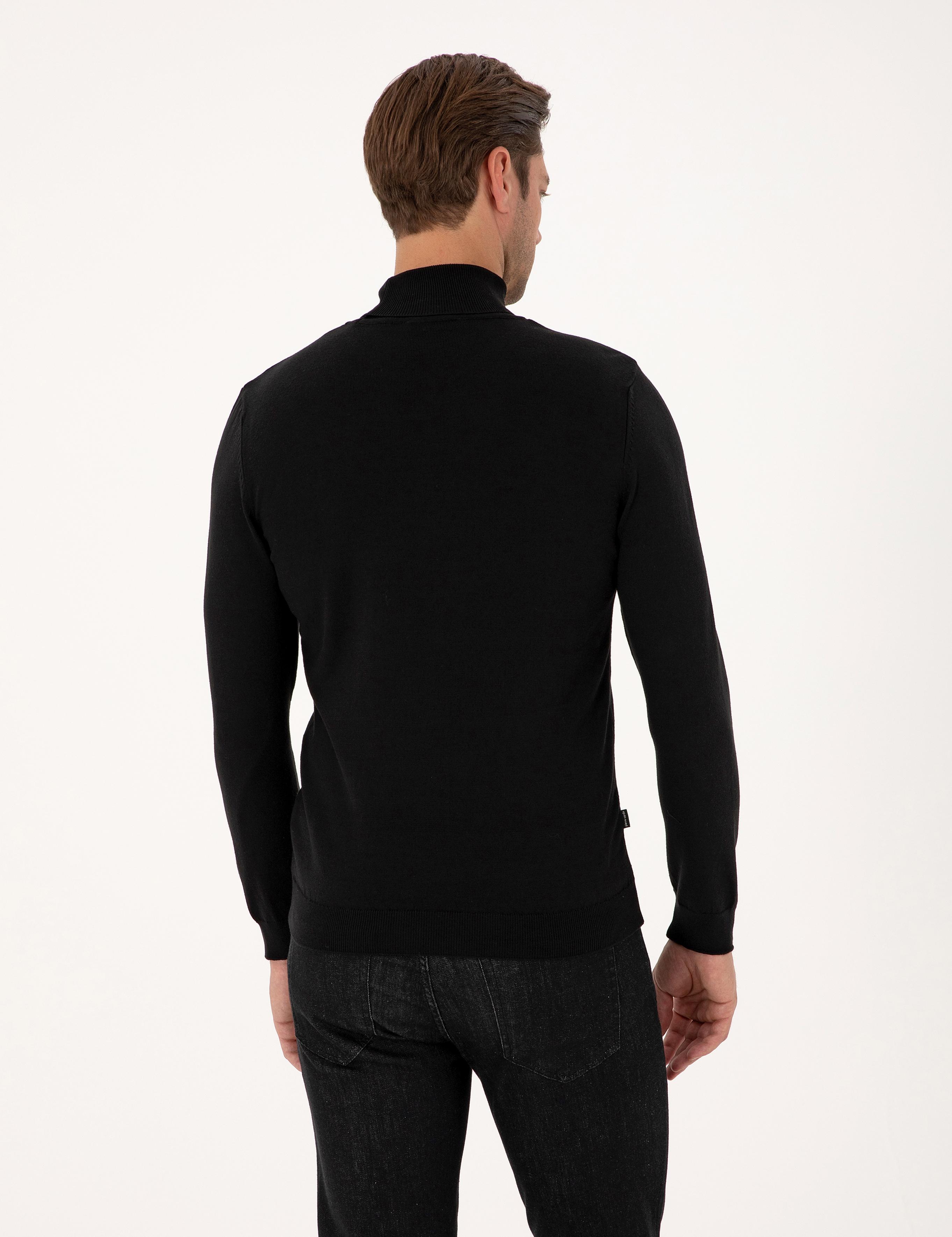 Siyah Slim Fit Balıkçı Yaka Basic Triko Kazak