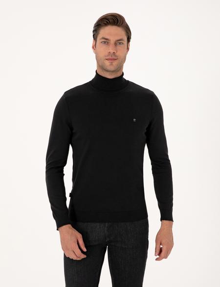 Siyah Slim Fit Balıkçı Yaka Basic Triko Kazak - 50314202006