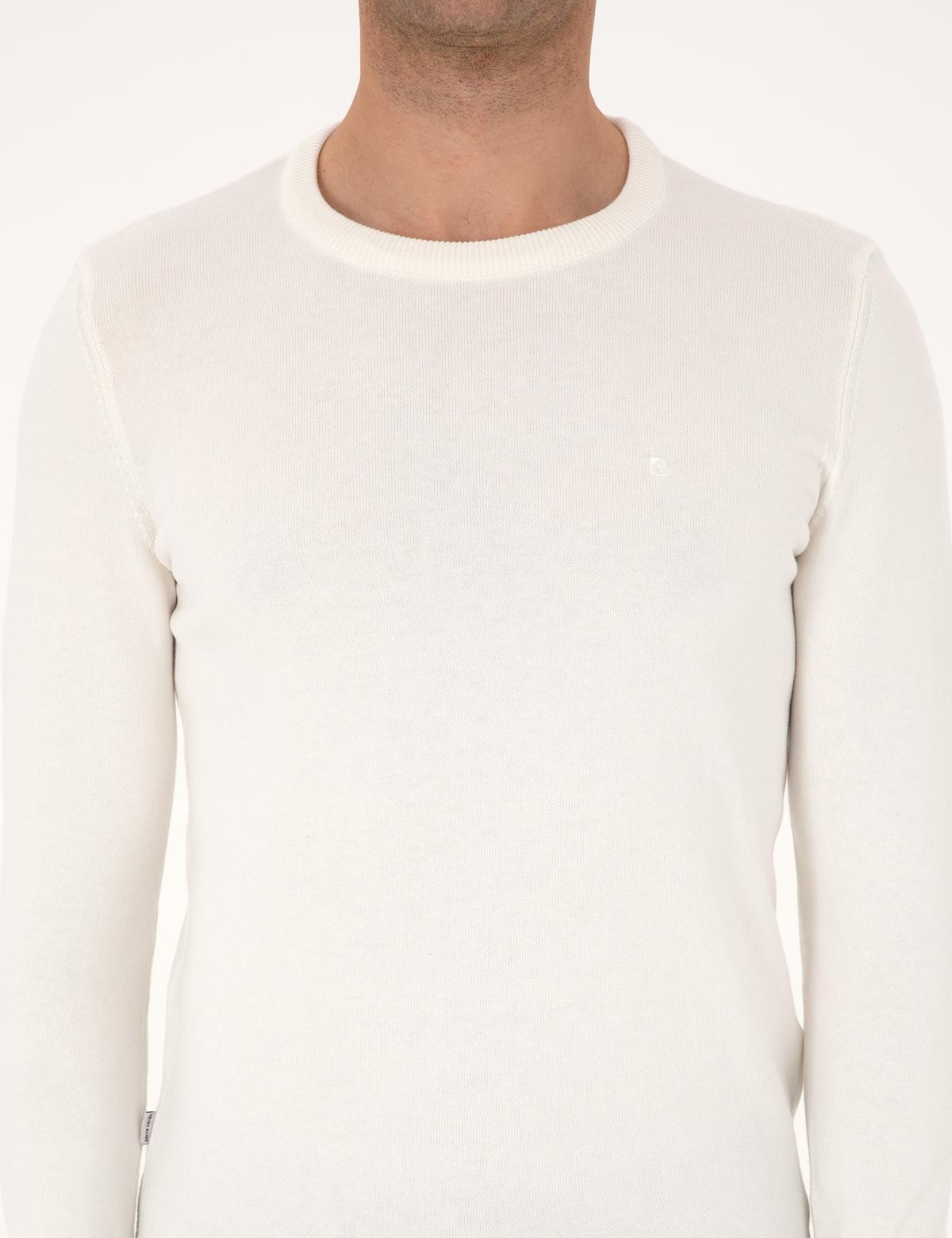 Ekru Slim Fit Bisiklet Yaka Basic Triko Kazak - 50315509011