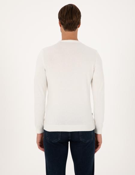 Ekru Slim Fit Bisiklet Yaka Basic Triko Kazak - 50315509011