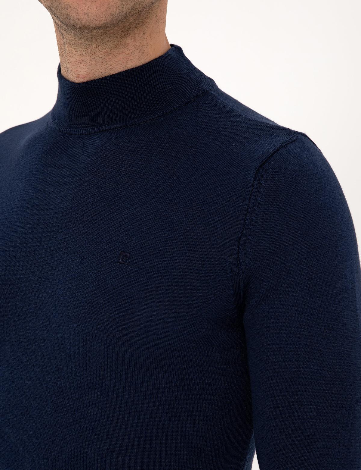 Açık Lacivert Slim Fit Yarım Balıkçı Yaka Basic Triko Kazak - 50314176127