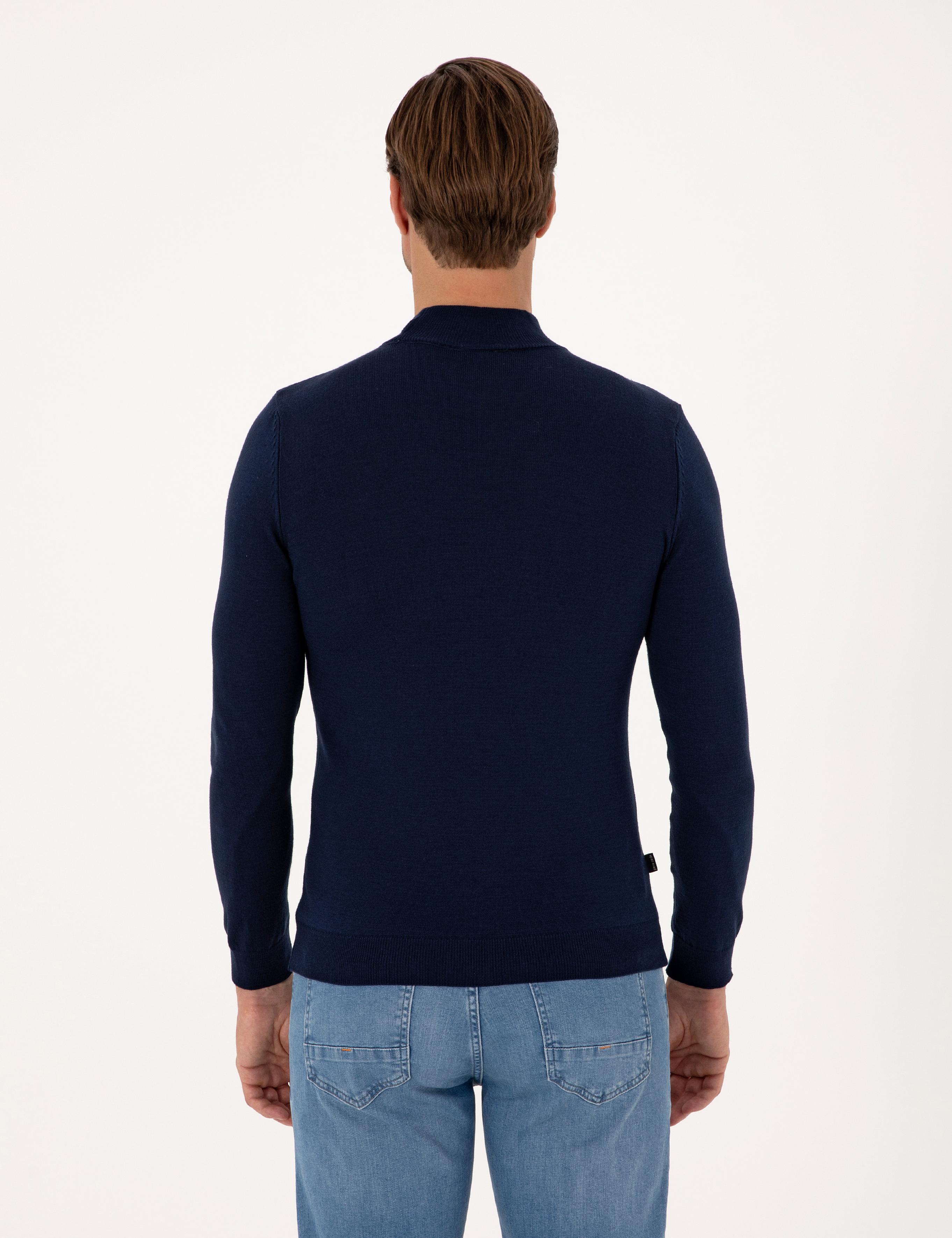 Açık Lacivert Slim Fit Yarım Balıkçı Yaka Basic Triko Kazak