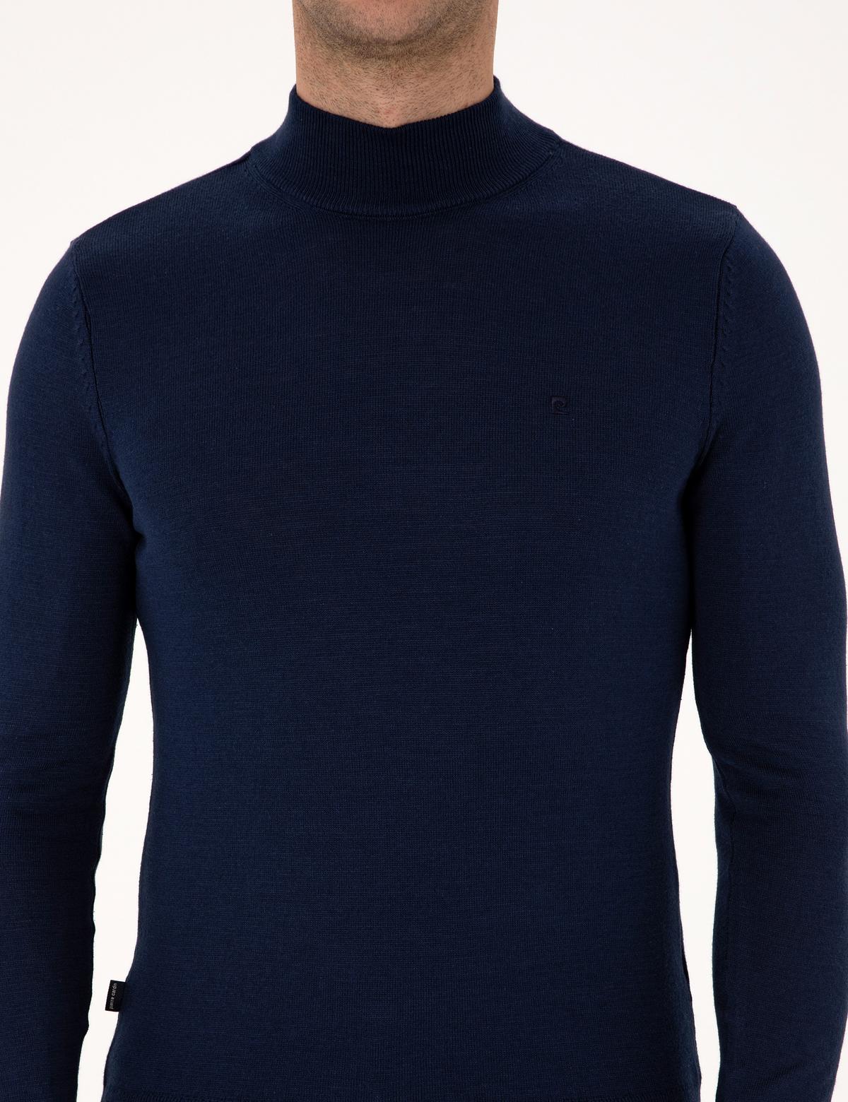 Açık Lacivert Slim Fit Yarım Balıkçı Yaka Basic Triko Kazak - 50314176127