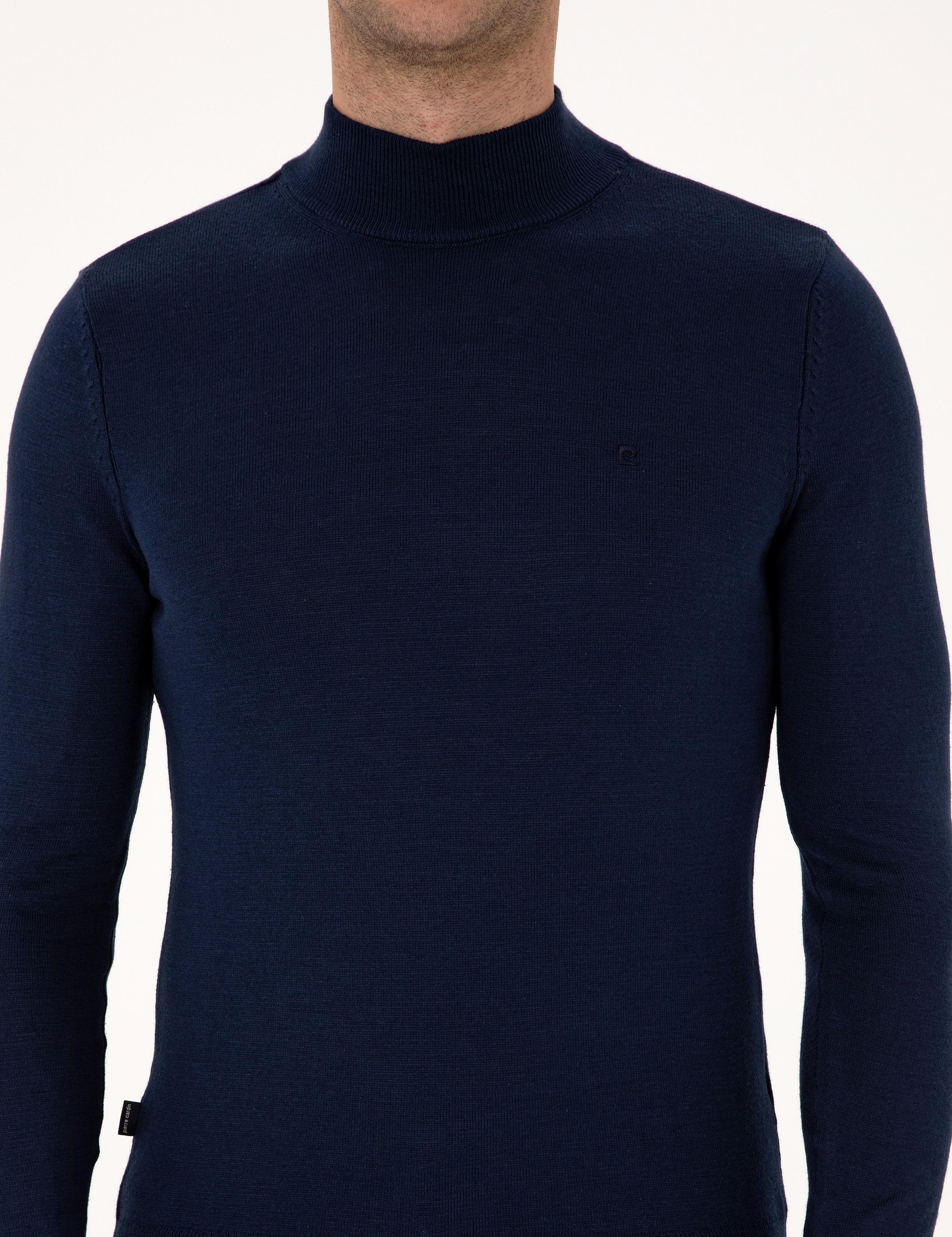 Açık Lacivert Slim Fit Yarım Balıkçı Yaka Basic Triko Kazak