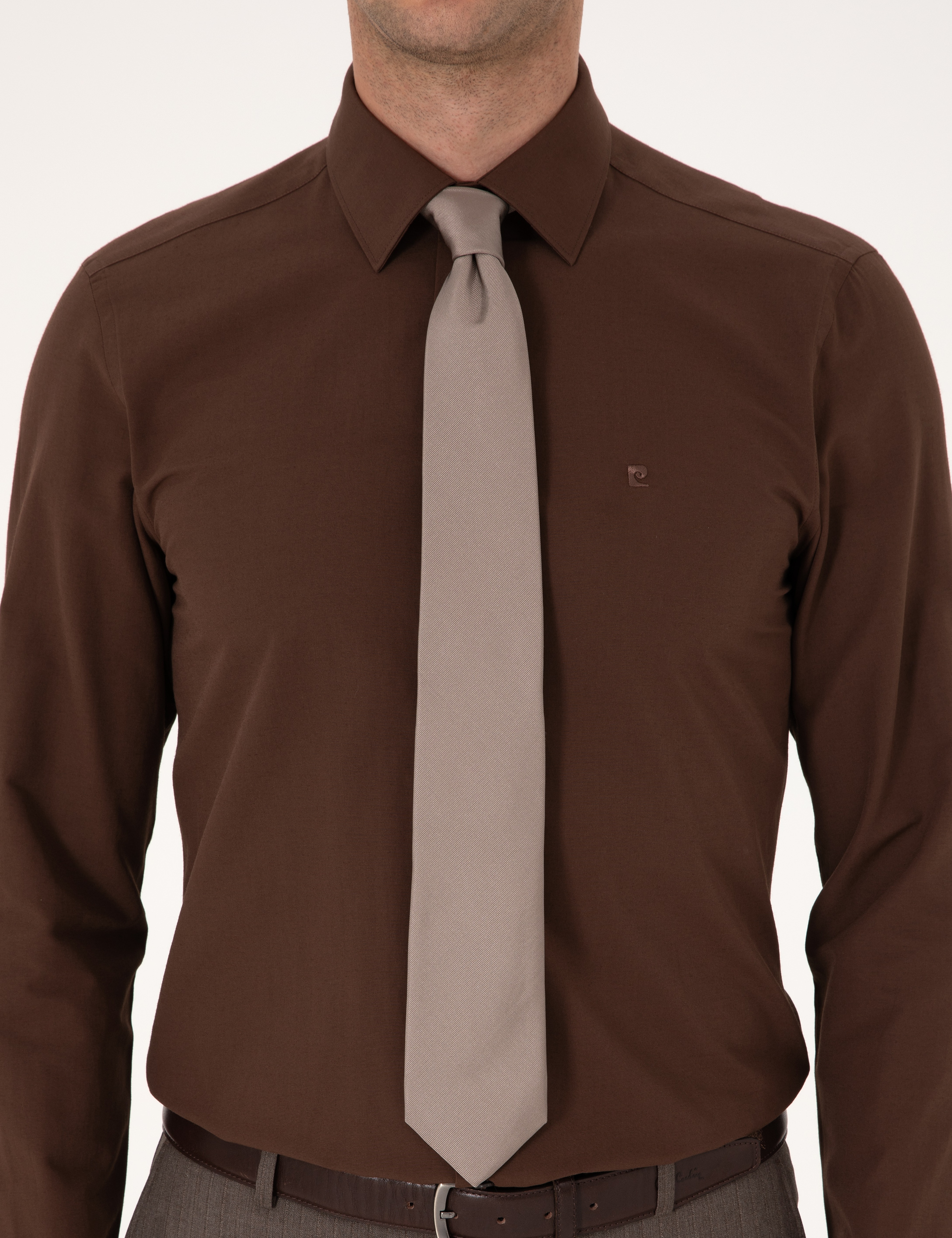 Kahverengi Slim Fit Uzun Kollu Basic Gömlek - Image 6