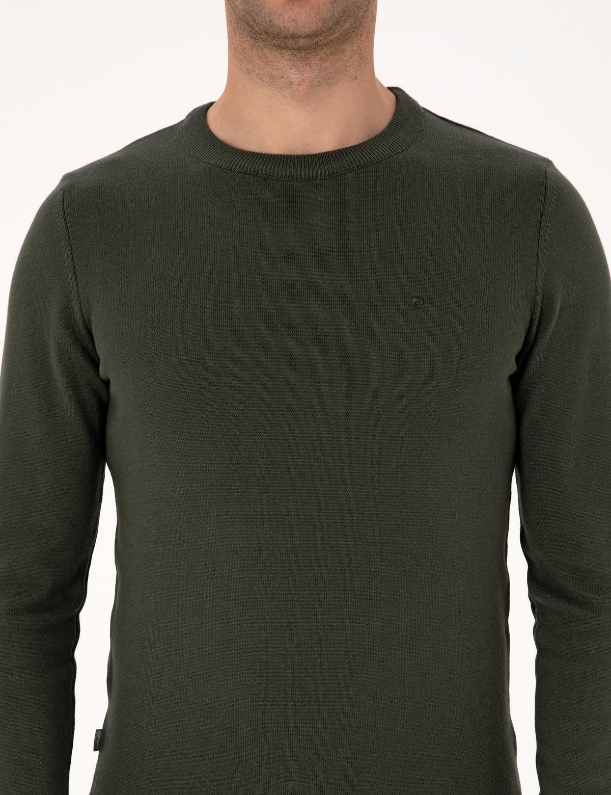 Koyu Haki Slim Fit Bisiklet Yaka Basic Triko Kazak - 50315509099