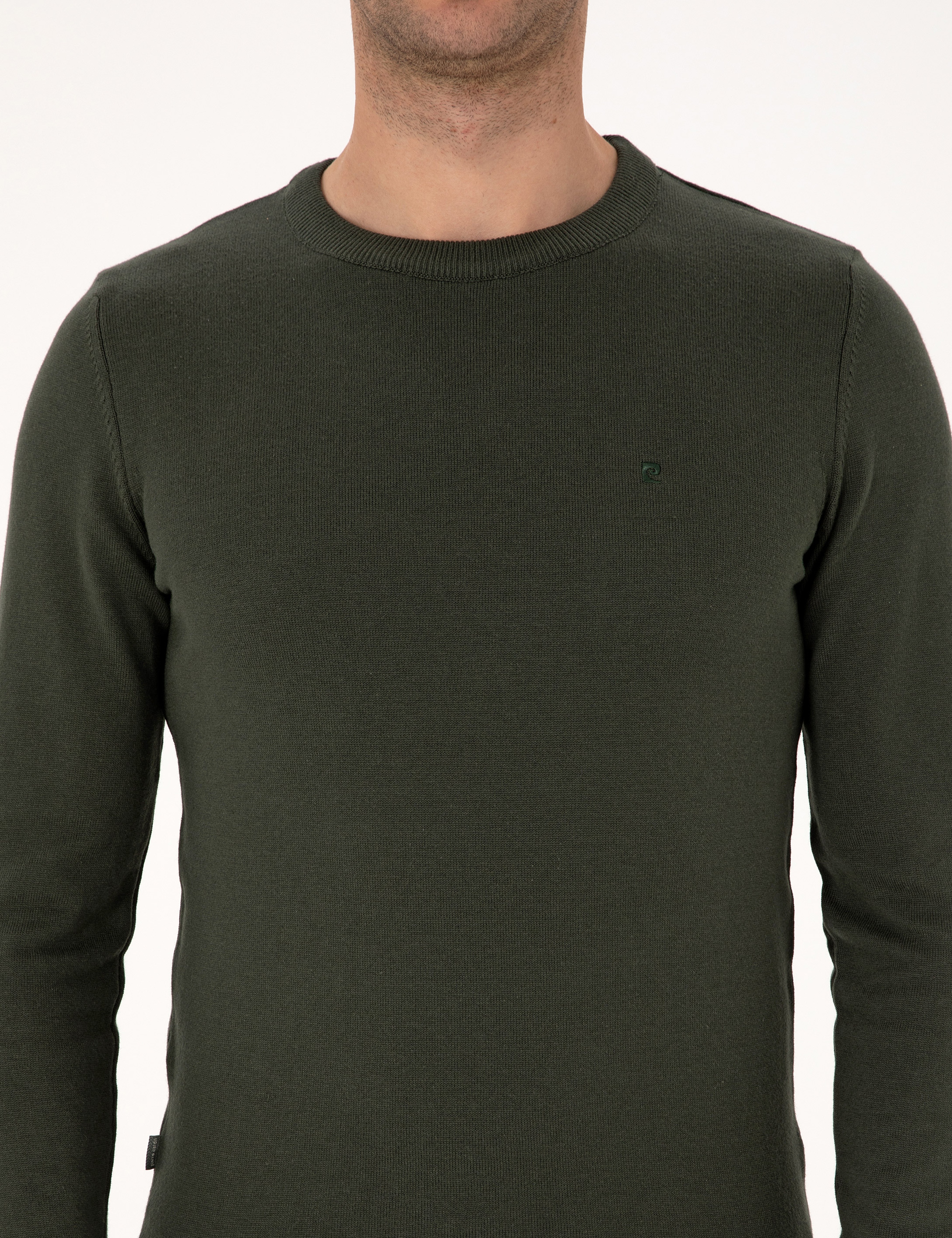 Koyu Haki Slim Fit Bisiklet Yaka Basic Triko Kazak - Image 6