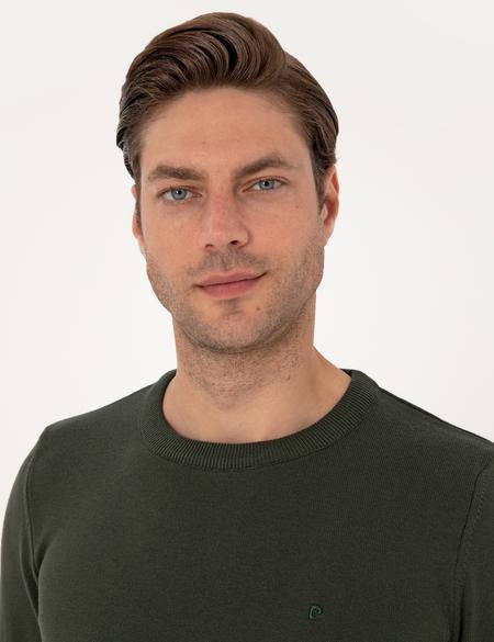 Koyu Haki Slim Fit Bisiklet Yaka Basic Triko Kazak - 50315509099