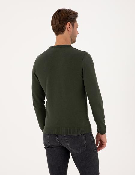 Koyu Haki Slim Fit Bisiklet Yaka Basic Triko Kazak - 50315509099