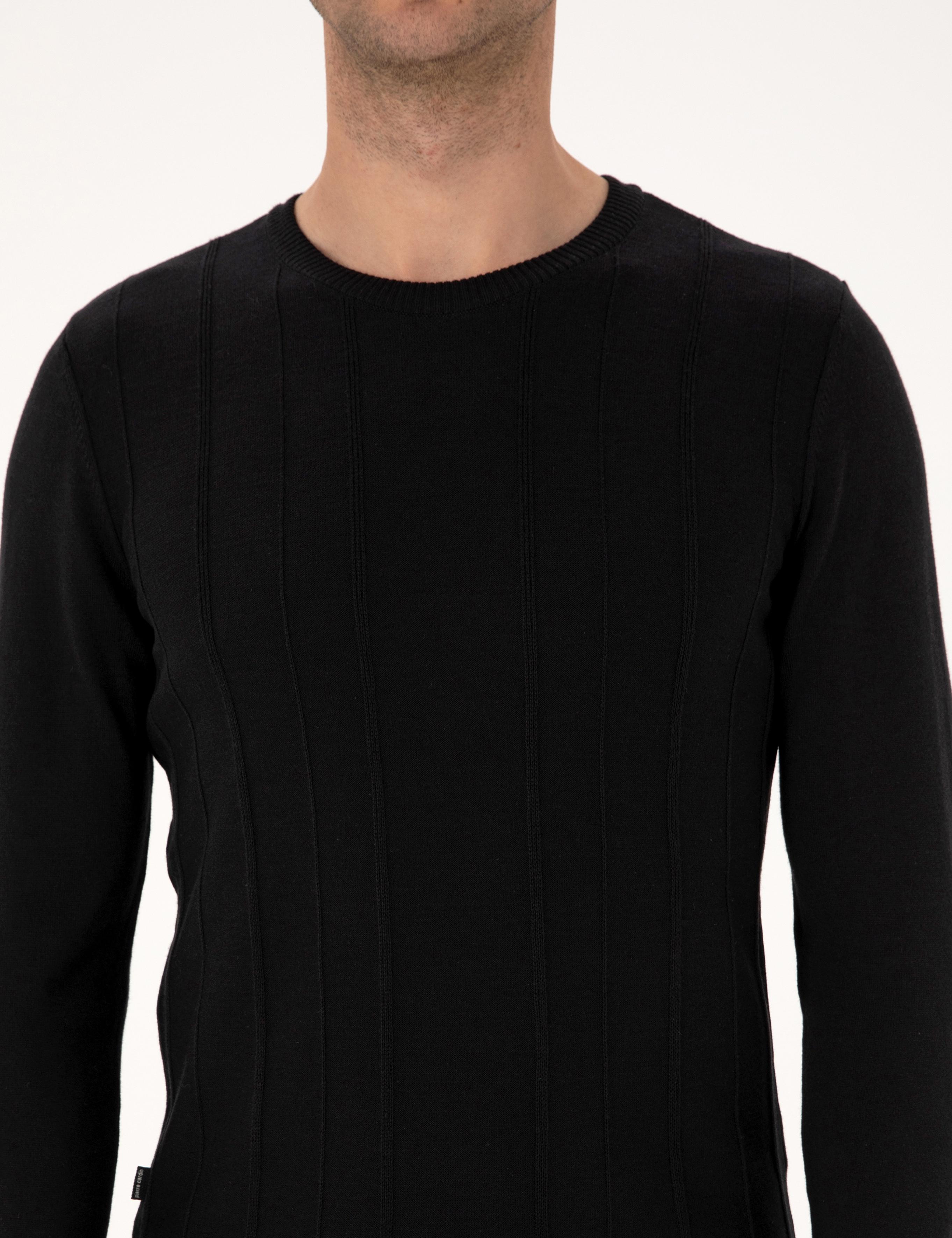 Siyah Slim Fit Bisiklet Yaka Triko Kazak