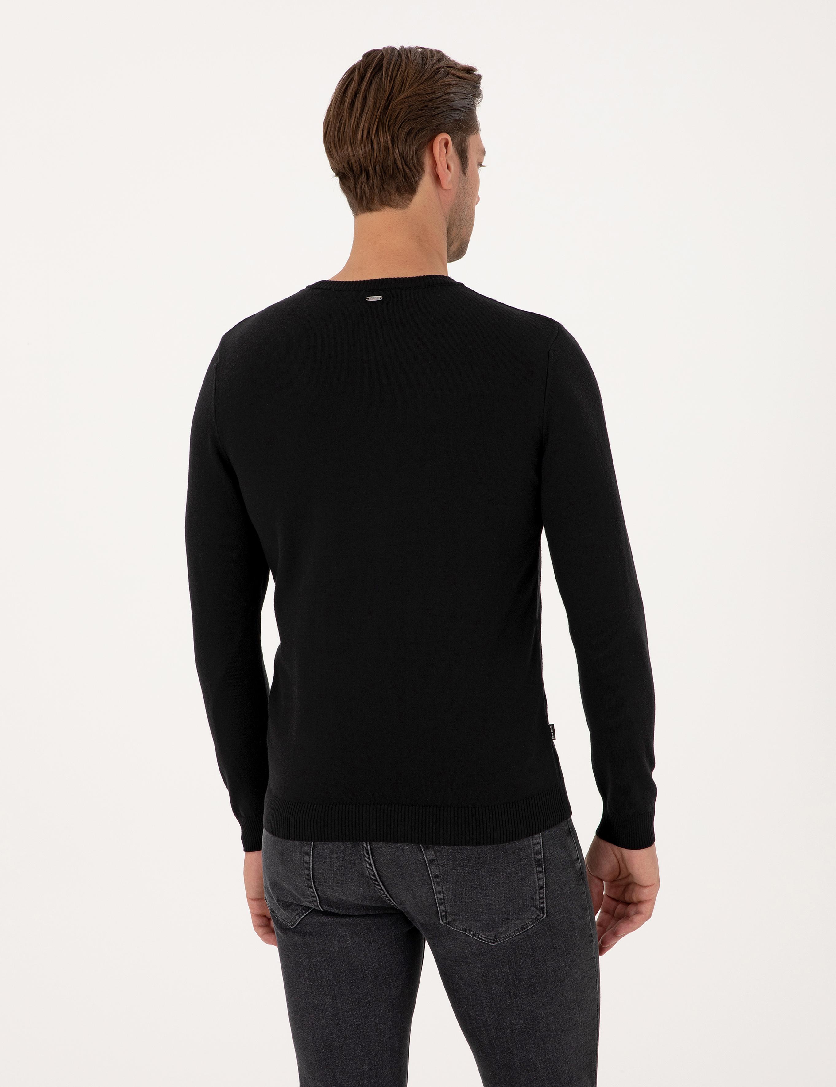 Siyah Slim Fit Bisiklet Yaka Triko Kazak