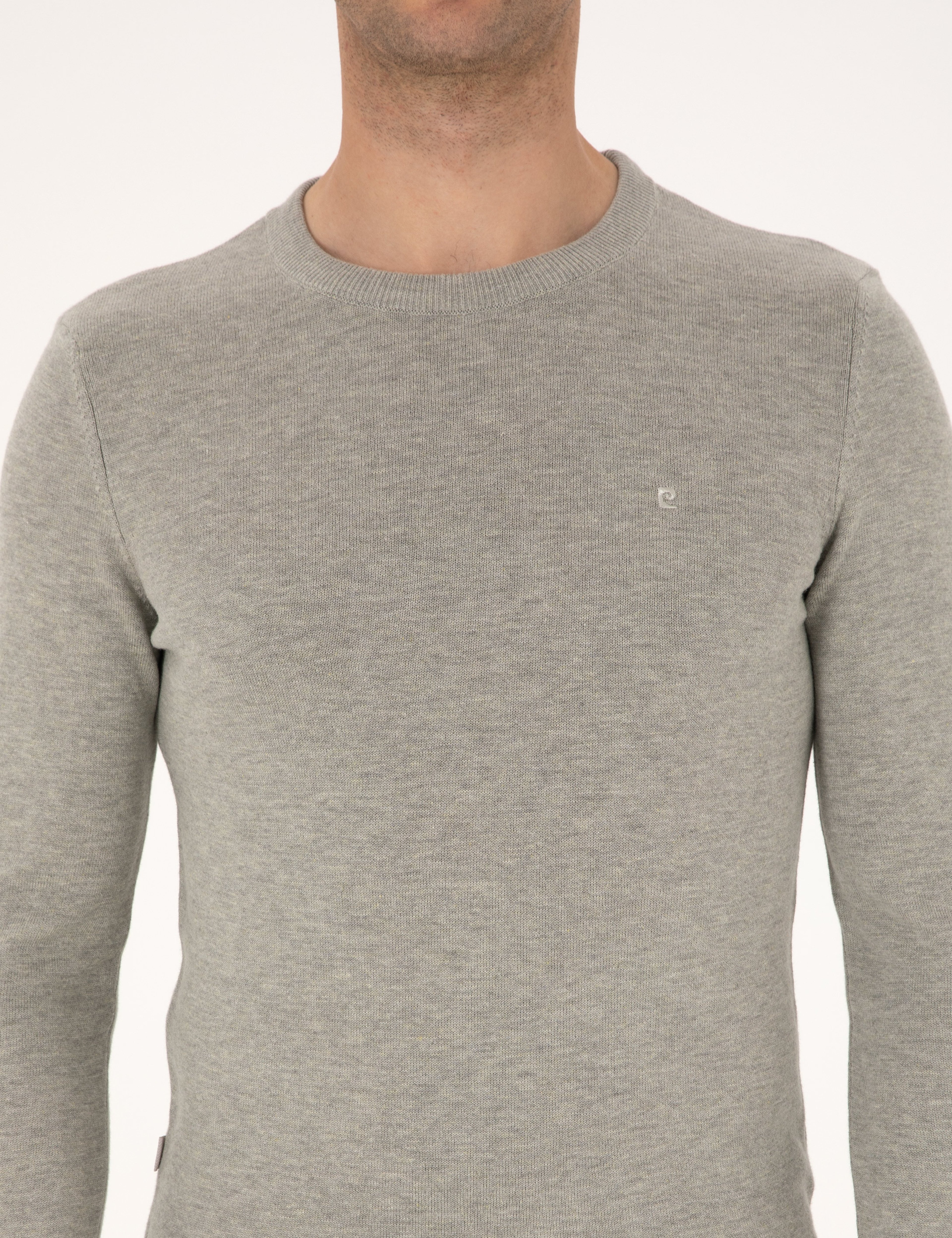 Açık Gri Melanj Slim Fit Bisiklet Yaka Basic Triko Kazak - Image 6