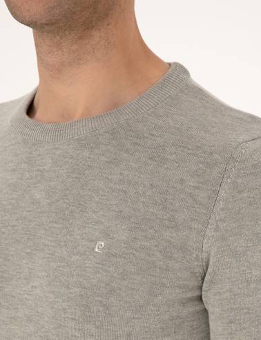 Açık Gri Melanj Slim Fit Bisiklet Yaka Basic Triko Kazak