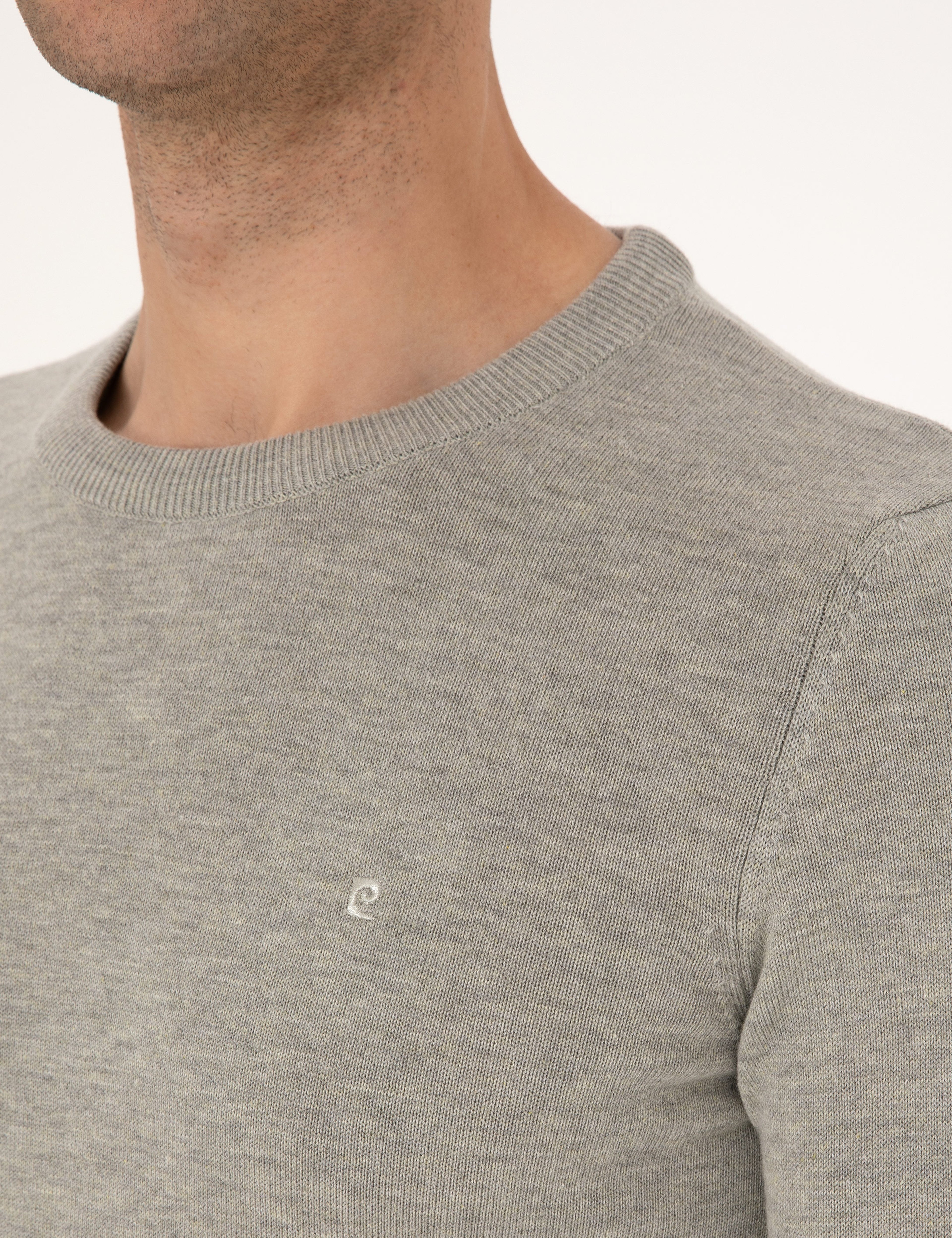 Açık Gri Melanj Slim Fit Bisiklet Yaka Basic Triko Kazak