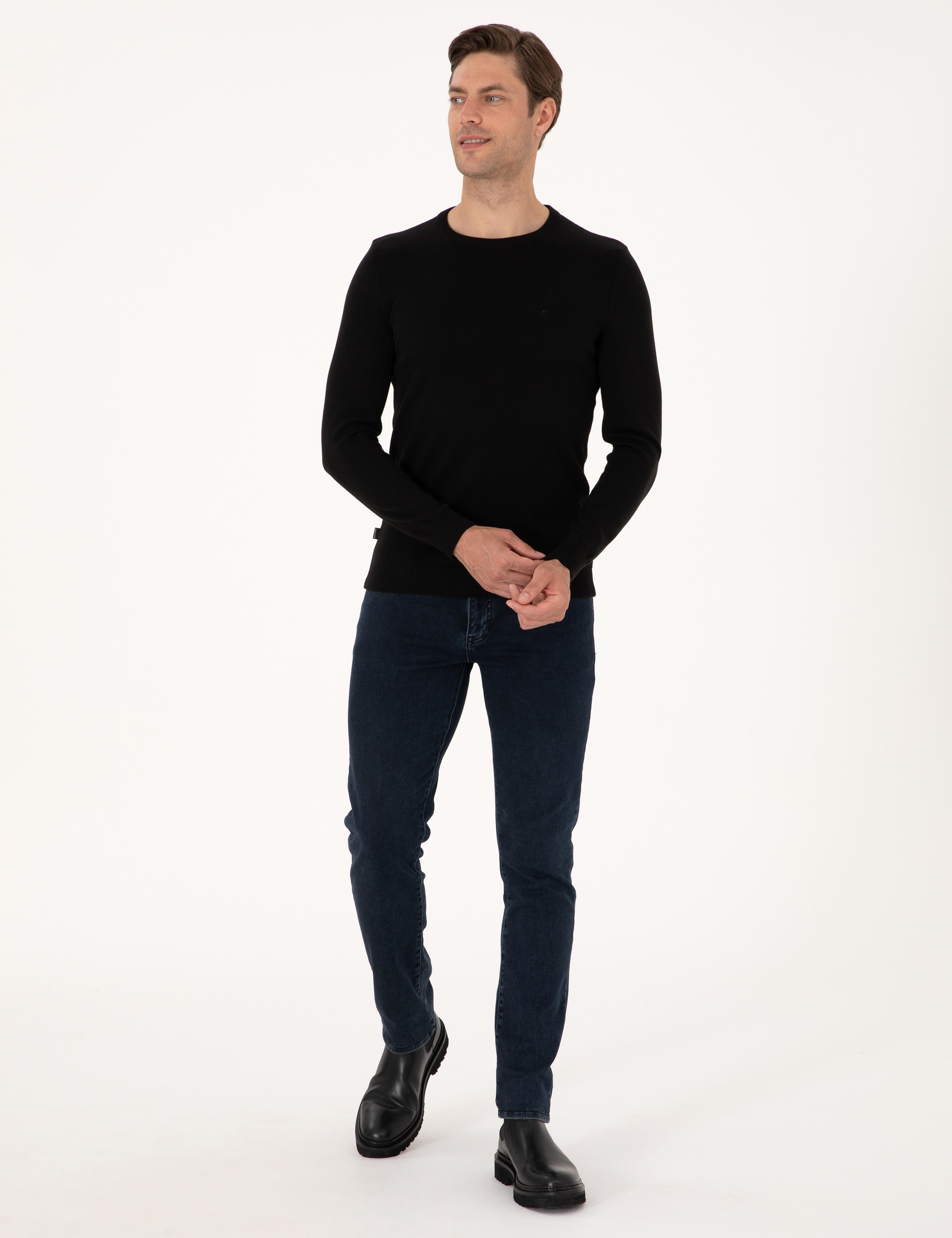 Siyah Slim Fit Bisiklet Yaka Basic Triko Kazak - Image 4
