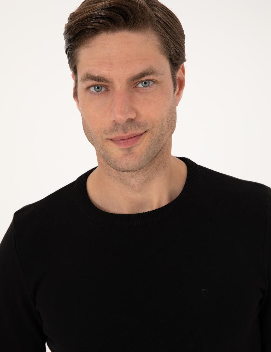 Siyah Slim Fit Bisiklet Yaka Basic Triko Kazak