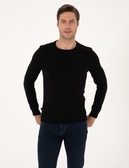 Siyah Slim Fit Bisiklet Yaka Basic Triko Kazak - 50315509056