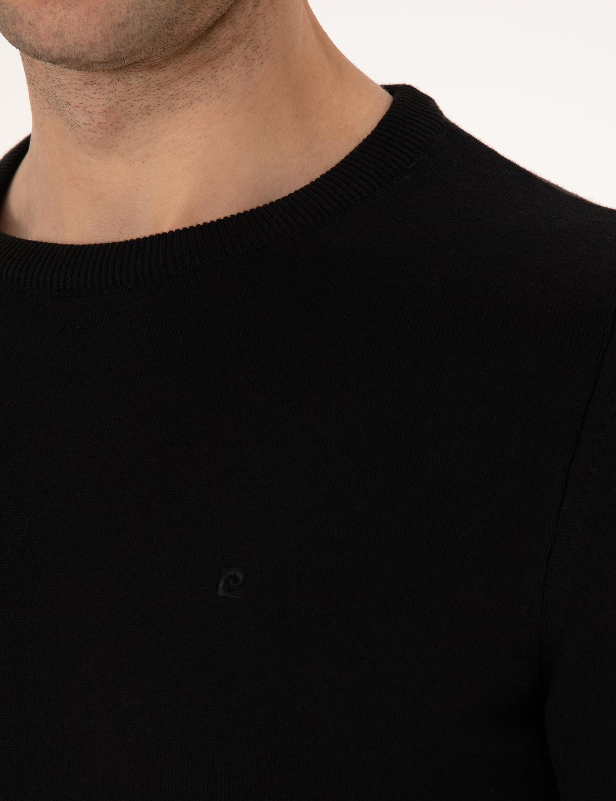 Siyah Slim Fit Bisiklet Yaka Basic Triko Kazak - 50315509056