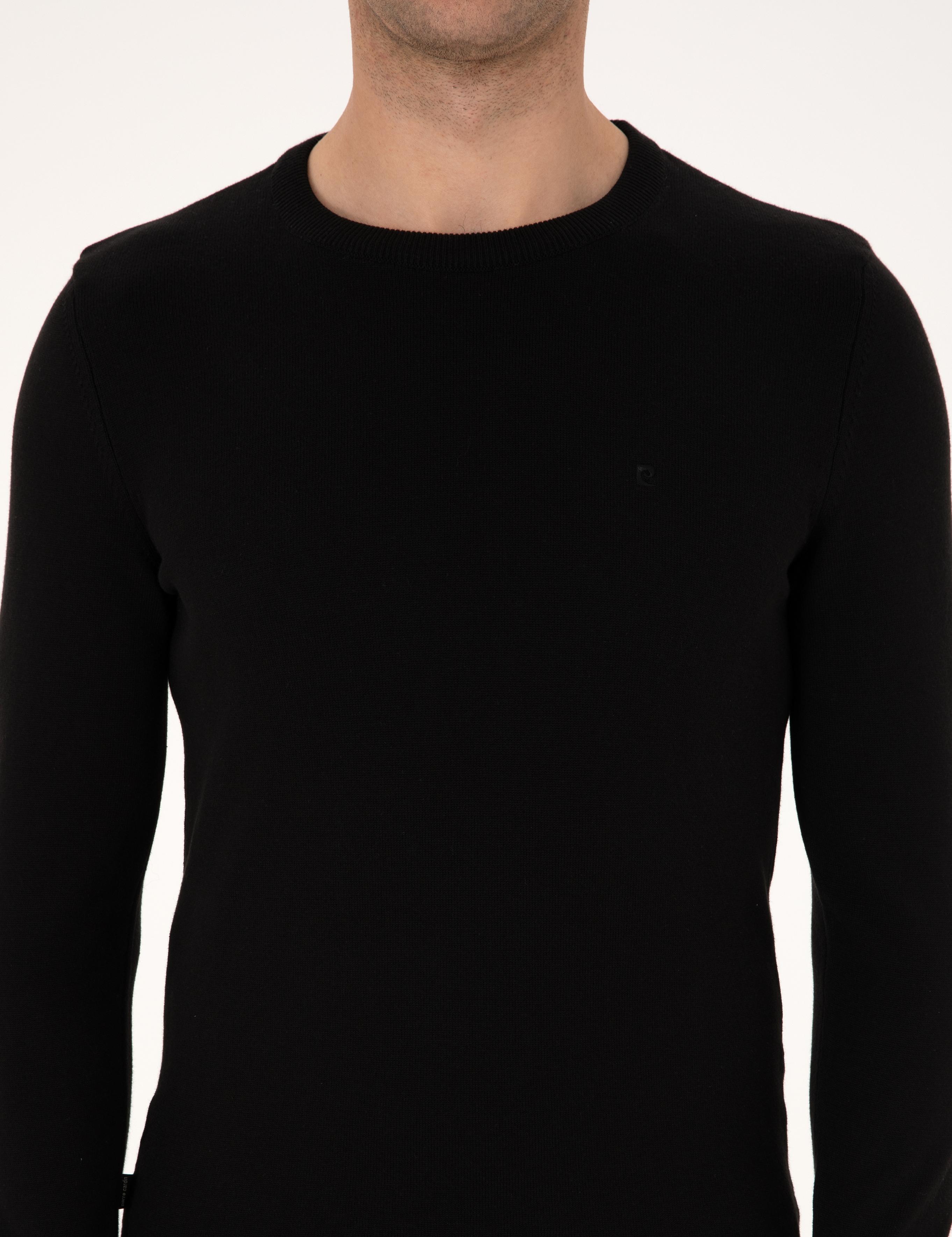 Siyah Slim Fit Bisiklet Yaka Basic Triko Kazak