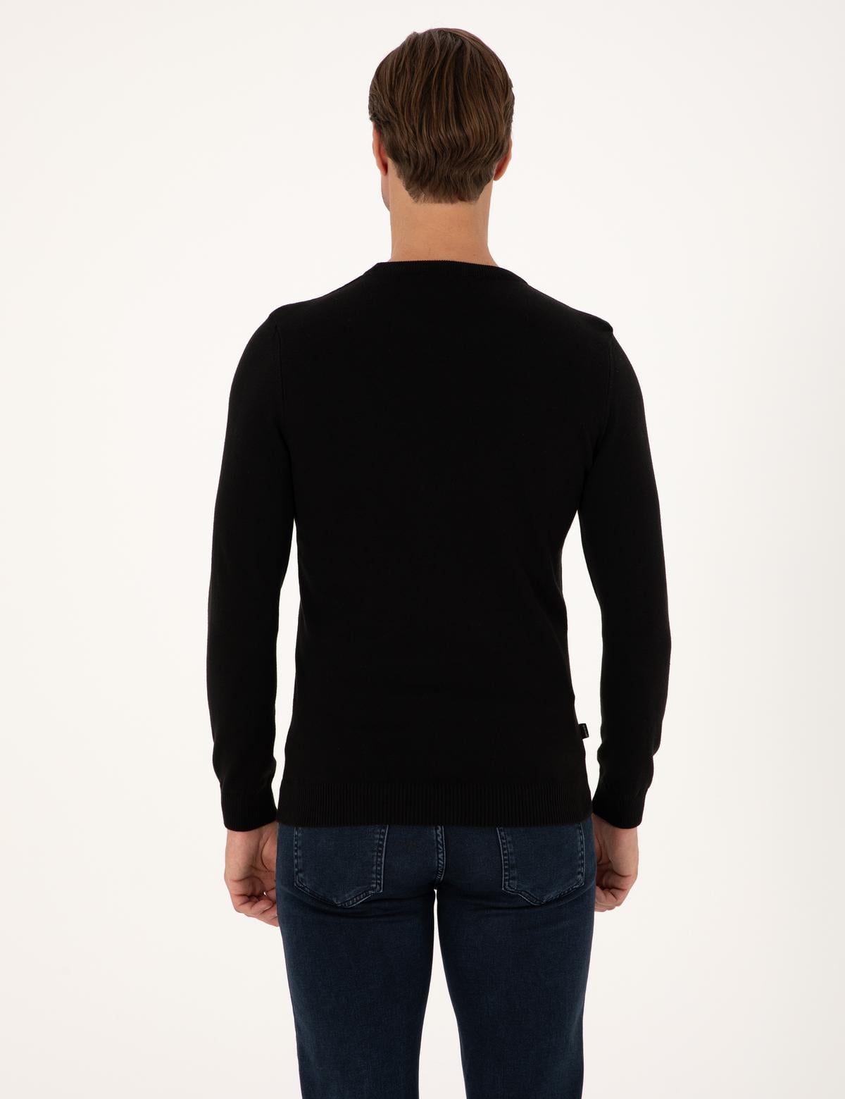 Siyah Slim Fit Bisiklet Yaka Basic Triko Kazak - 50315509056