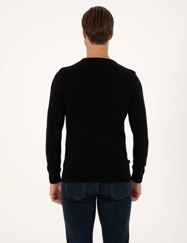 Siyah Slim Fit Bisiklet Yaka Basic Triko Kazak