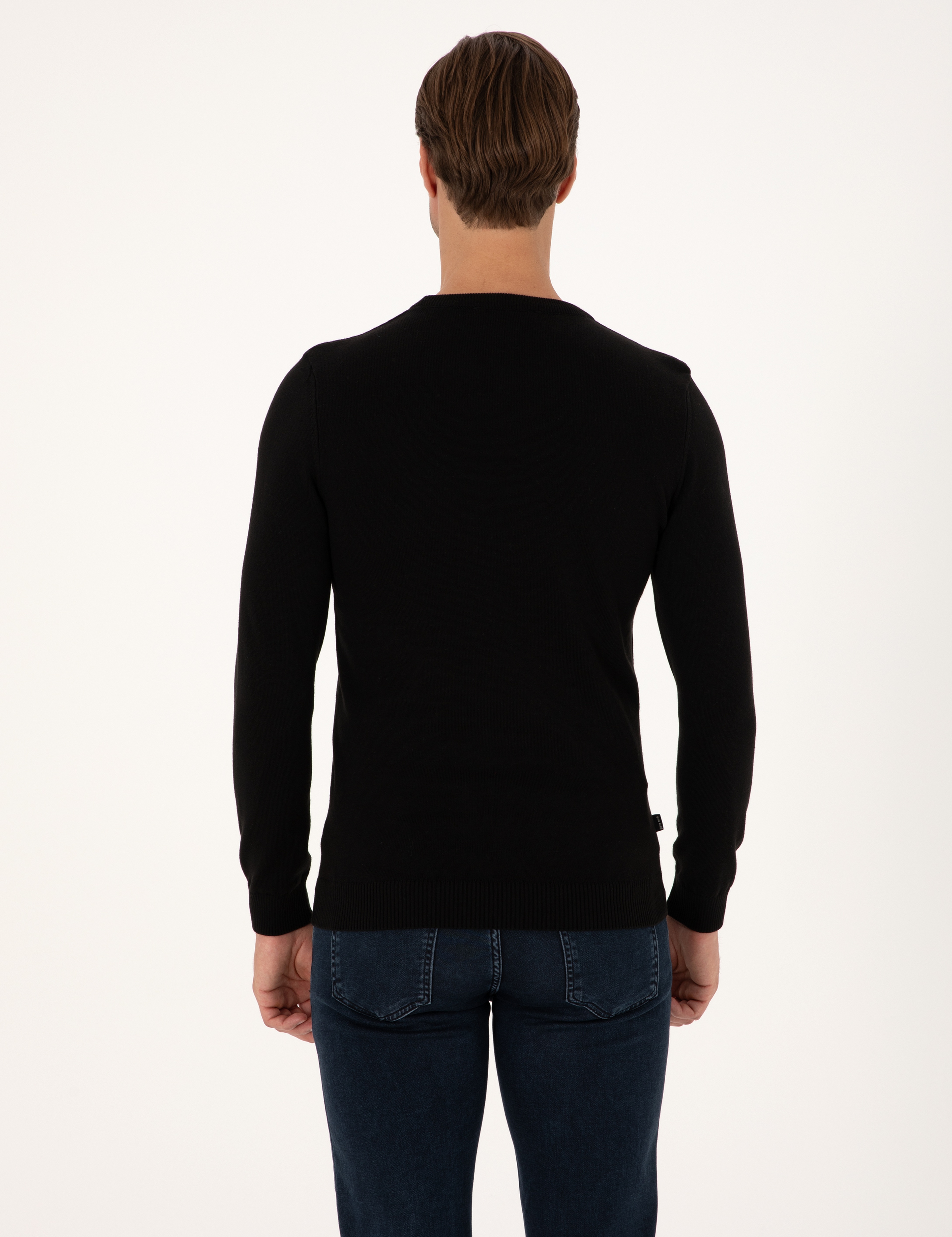 Siyah Slim Fit Bisiklet Yaka Basic Triko Kazak - Image 5