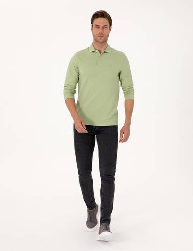 Çağla Slim Fit Kıvrılmaz Polo Yaka Basic Pike Sweatshirt