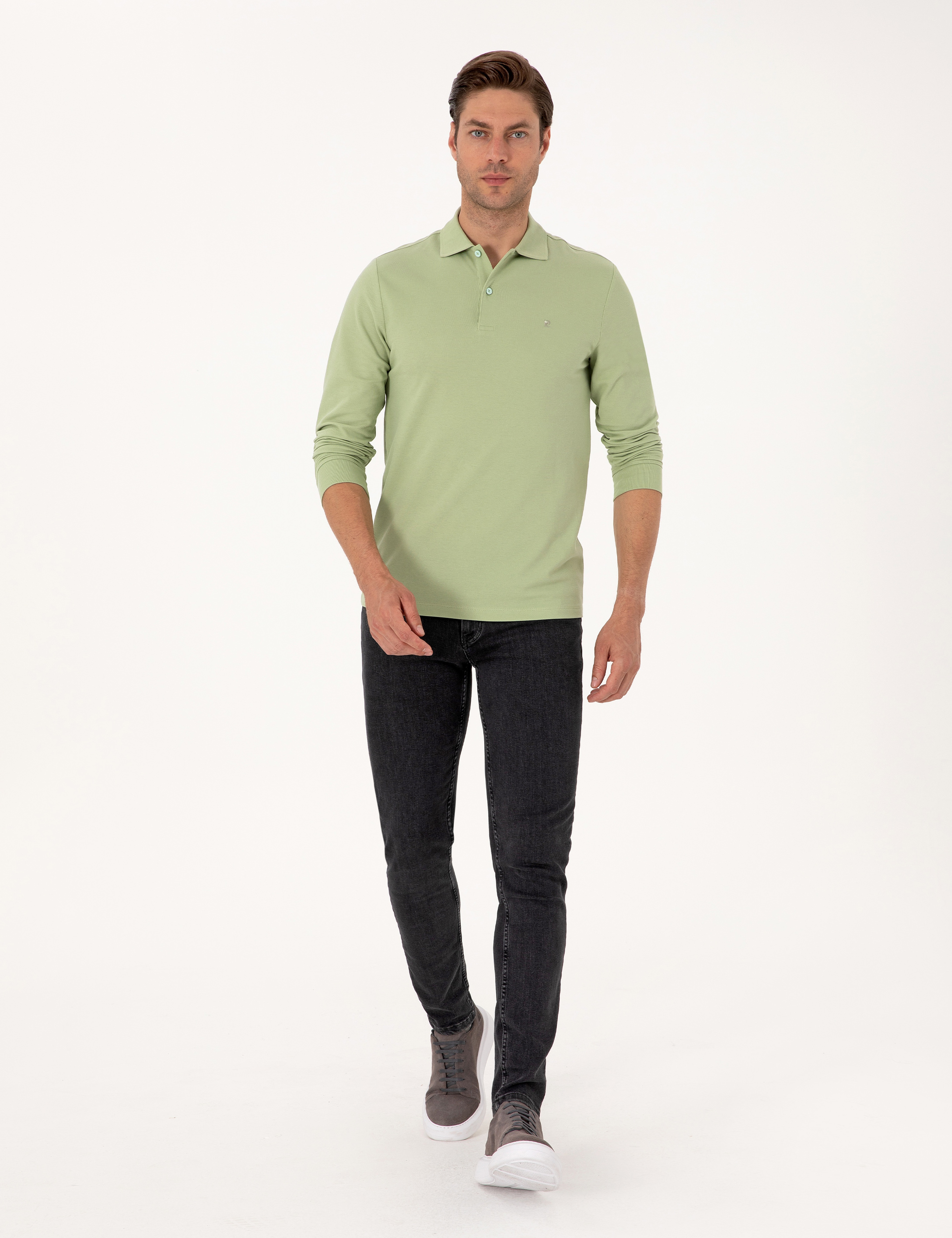 Çağla Slim Fit Kıvrılmaz Polo Yaka Basic Pike Sweatshirt - Image 4