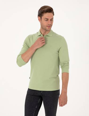 Çağla Slim Fit Kıvrılmaz Polo Yaka Basic Pike Sweatshirt
