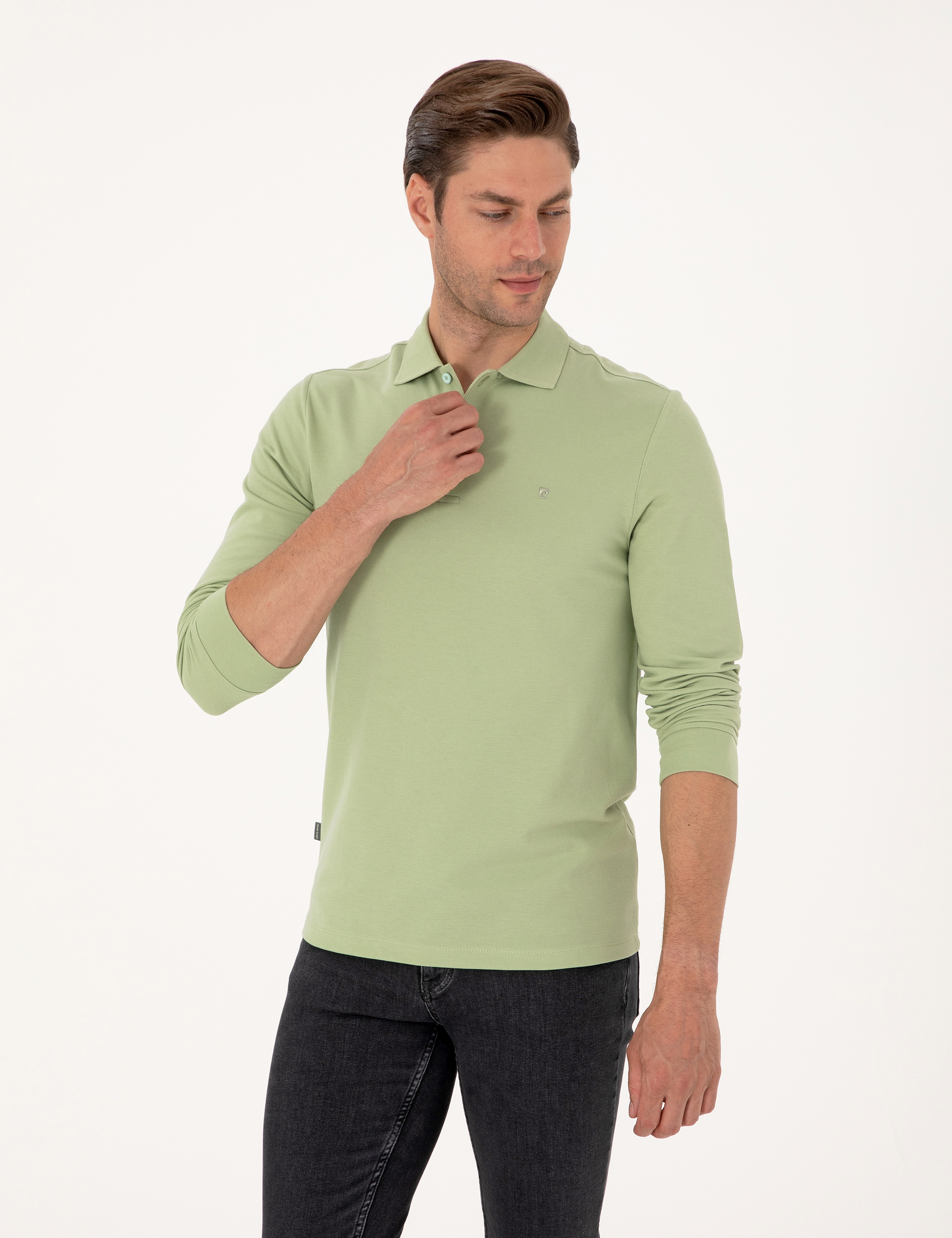 Çağla Slim Fit Kıvrılmaz Polo Yaka Basic Pike Sweatshirt - Image 3