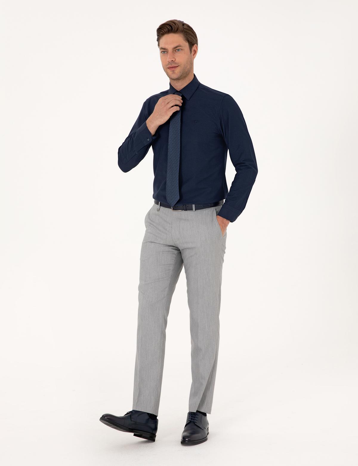 Lacivert Slim Fit Uzun Kollu Basic Gömlek - 50251168054