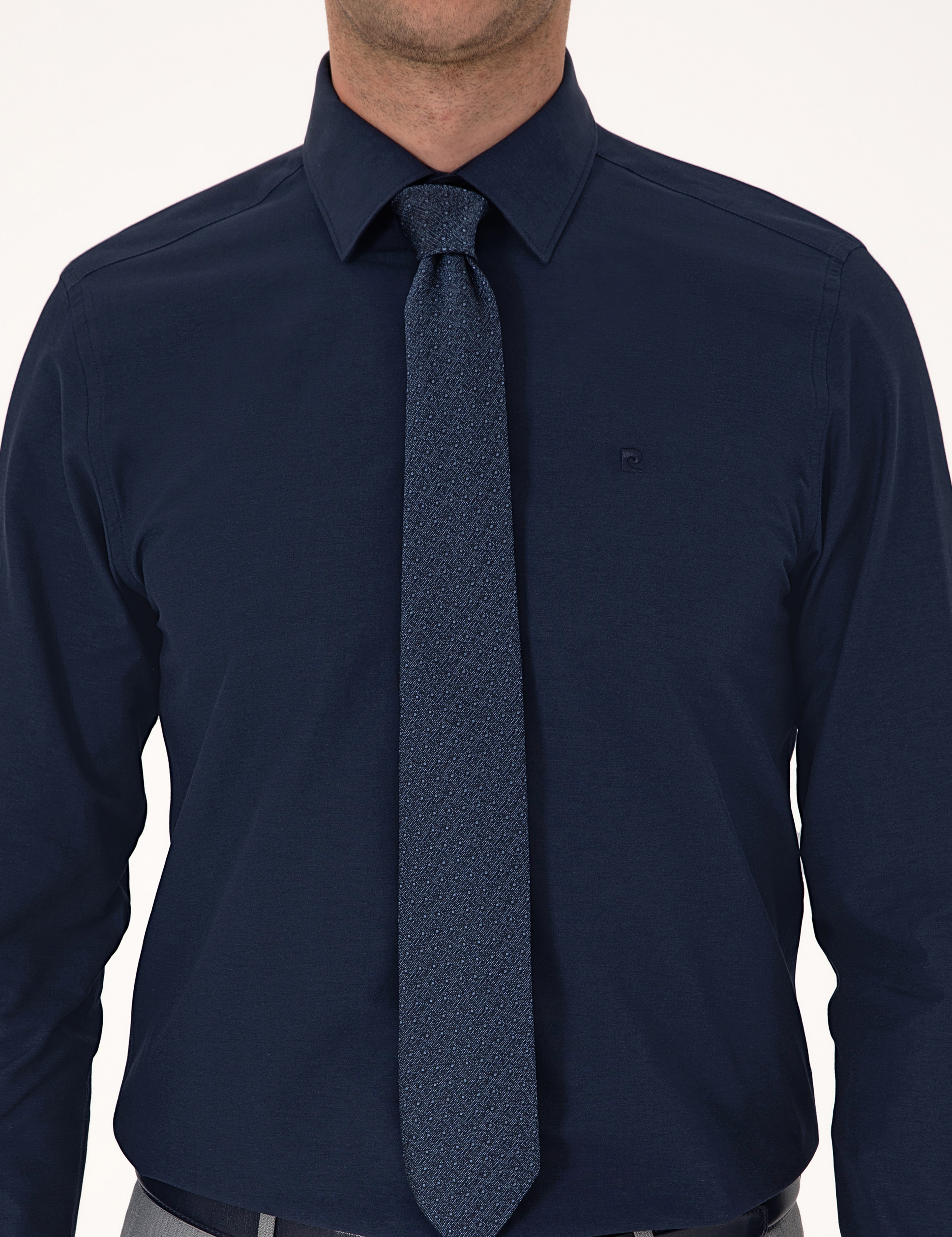 Lacivert Slim Fit Basic Gömlek - Image 6