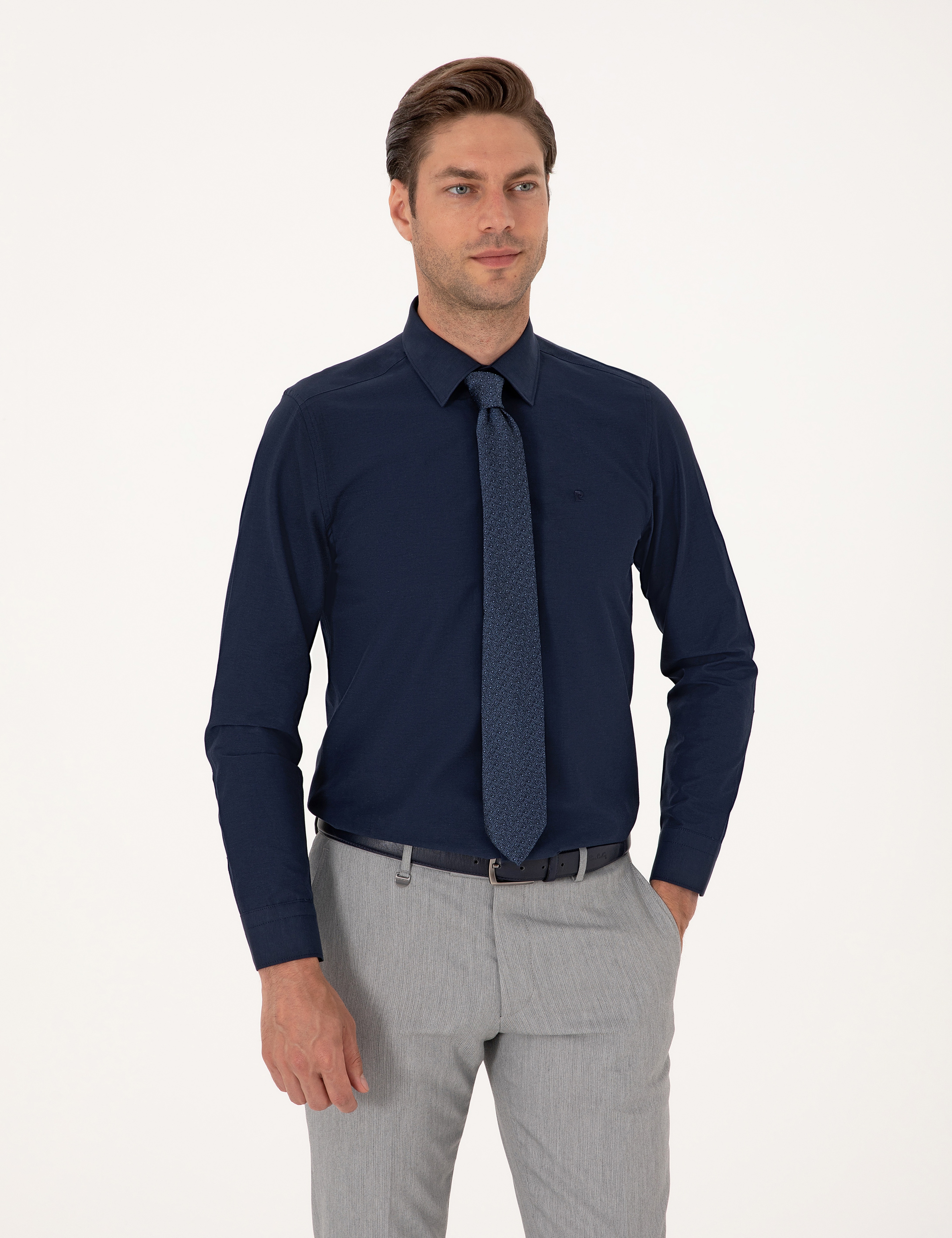 Lacivert Slim Fit Basic Gömlek