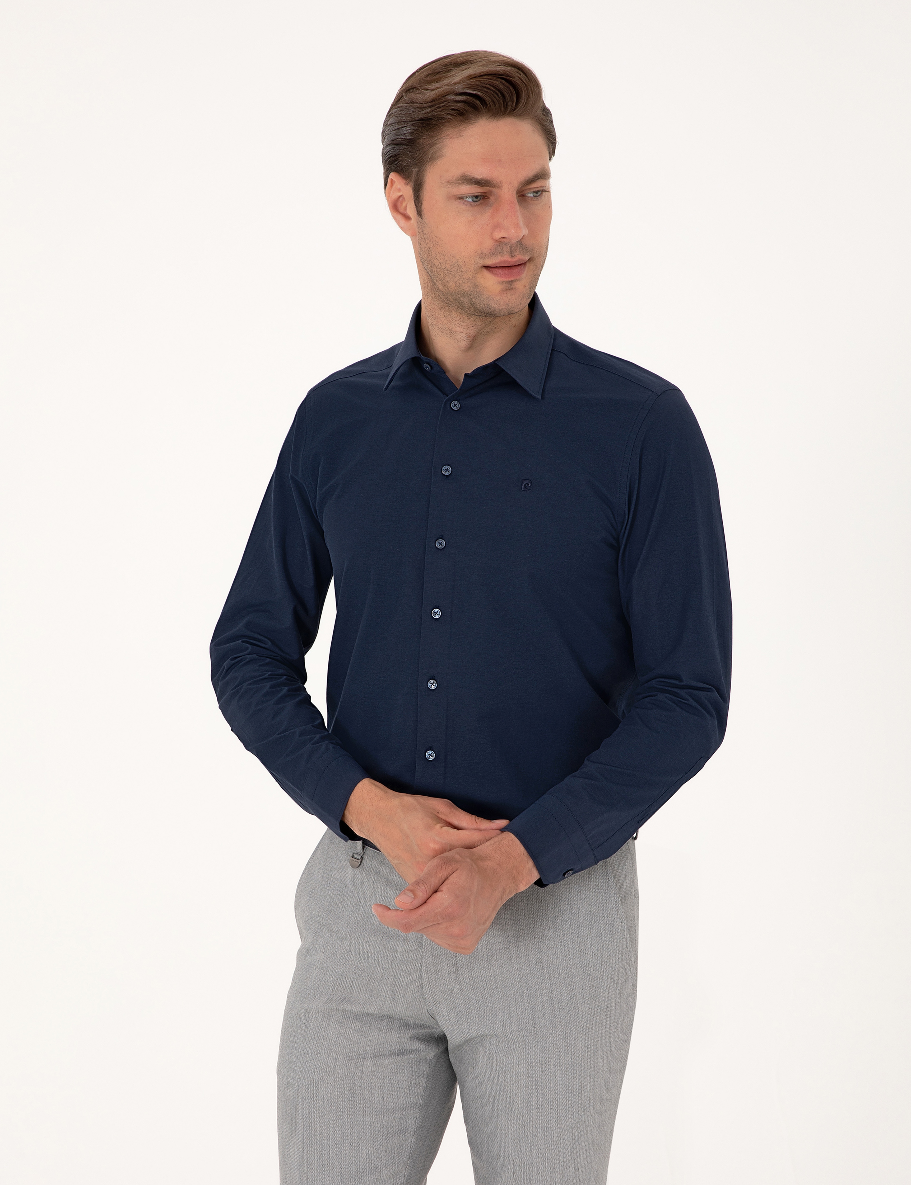 Lacivert Slim Fit Basic Gömlek - Image 3