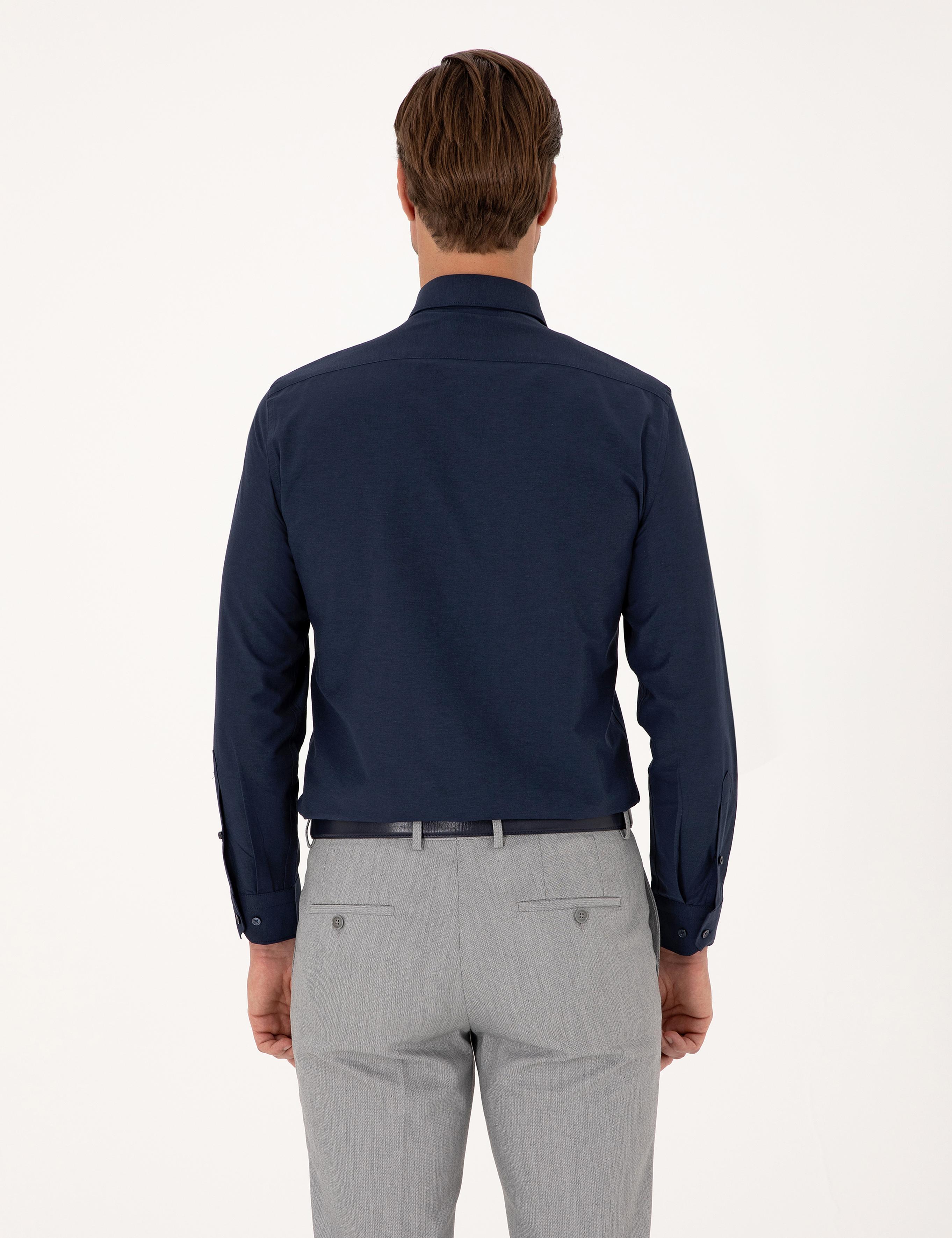 Lacivert Slim Fit Uzun Kollu Basic Gömlek