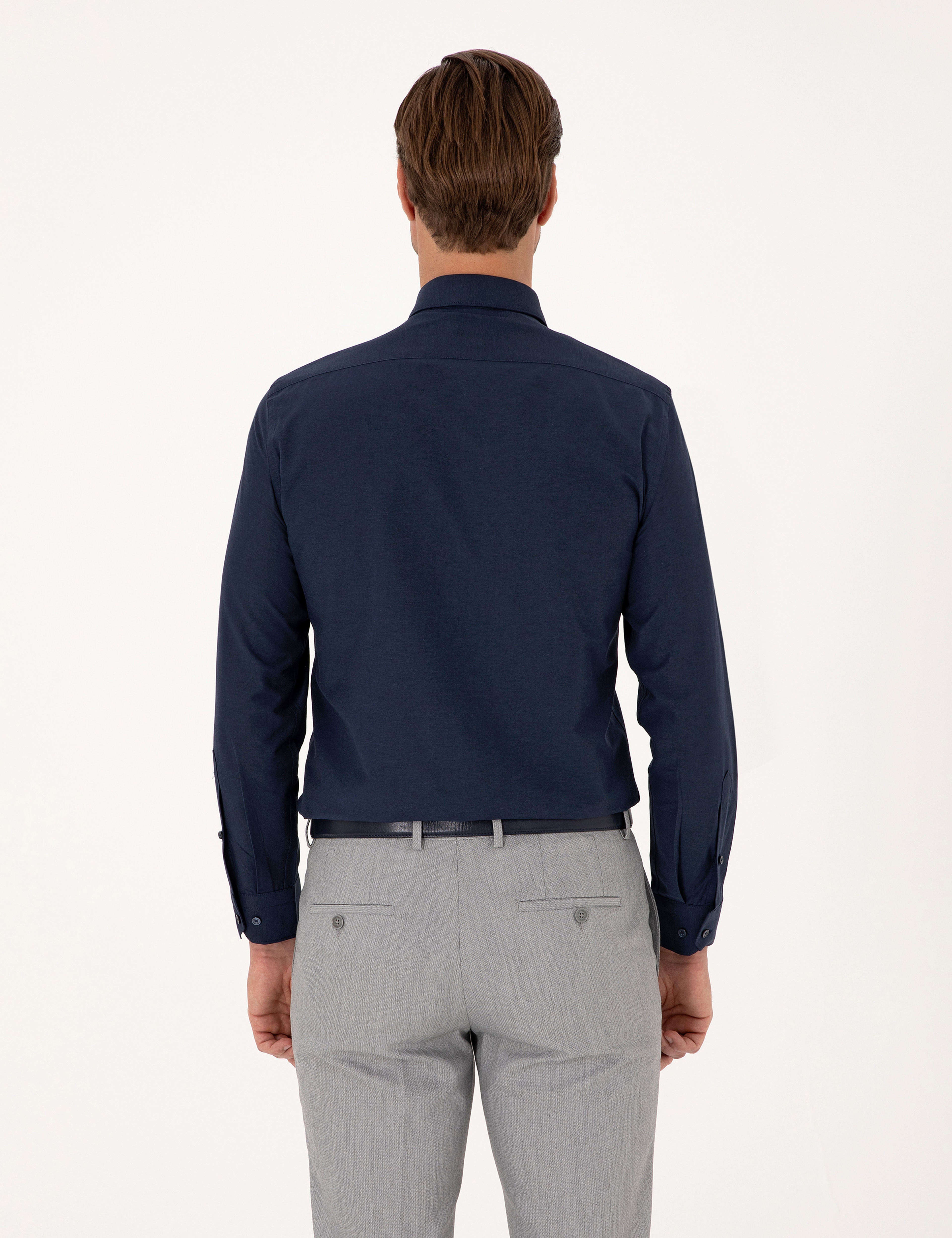Lacivert Slim Fit Basic Gömlek - Image 5