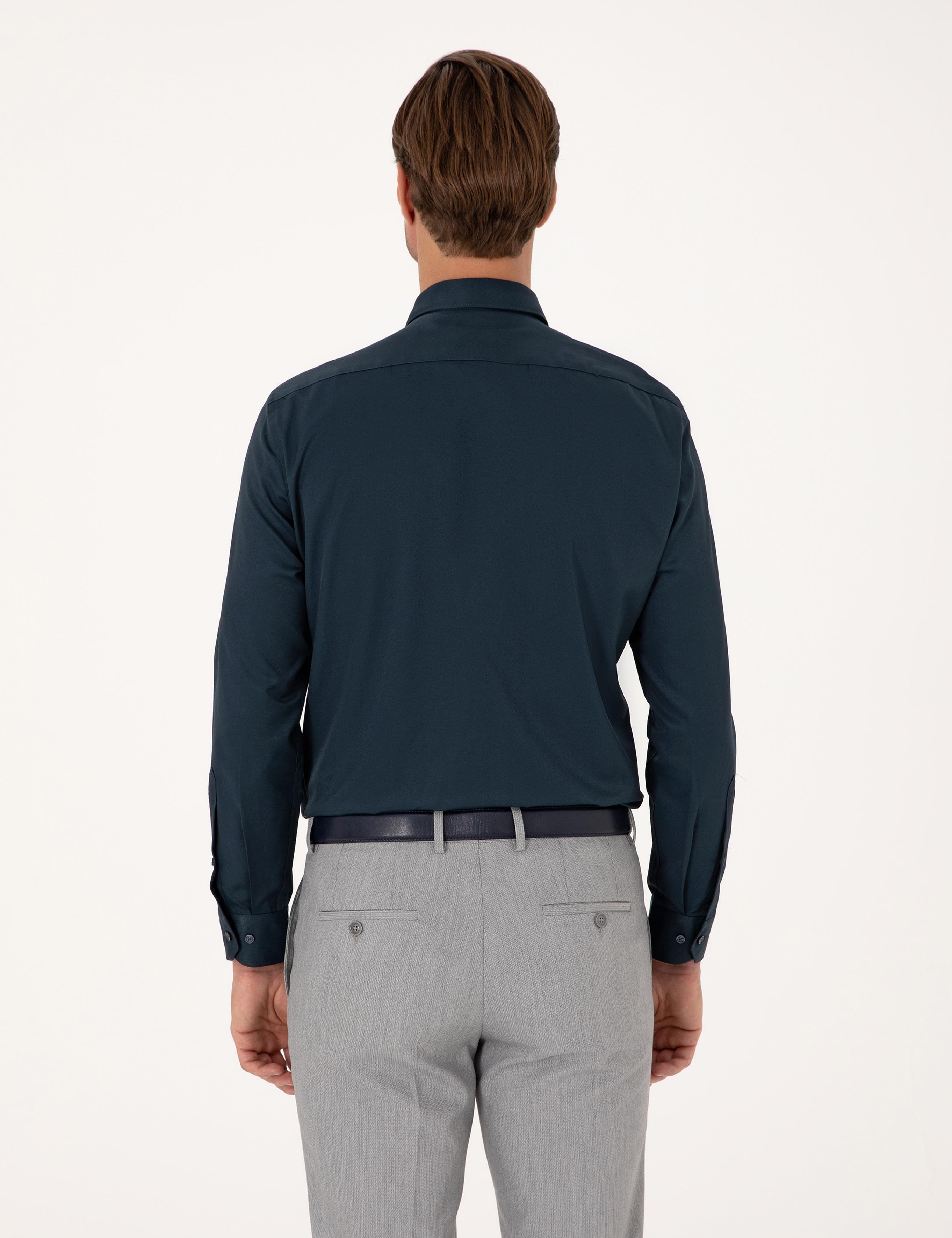 Lacivert Regular Fit Uzun Kollu Basic Gömlek