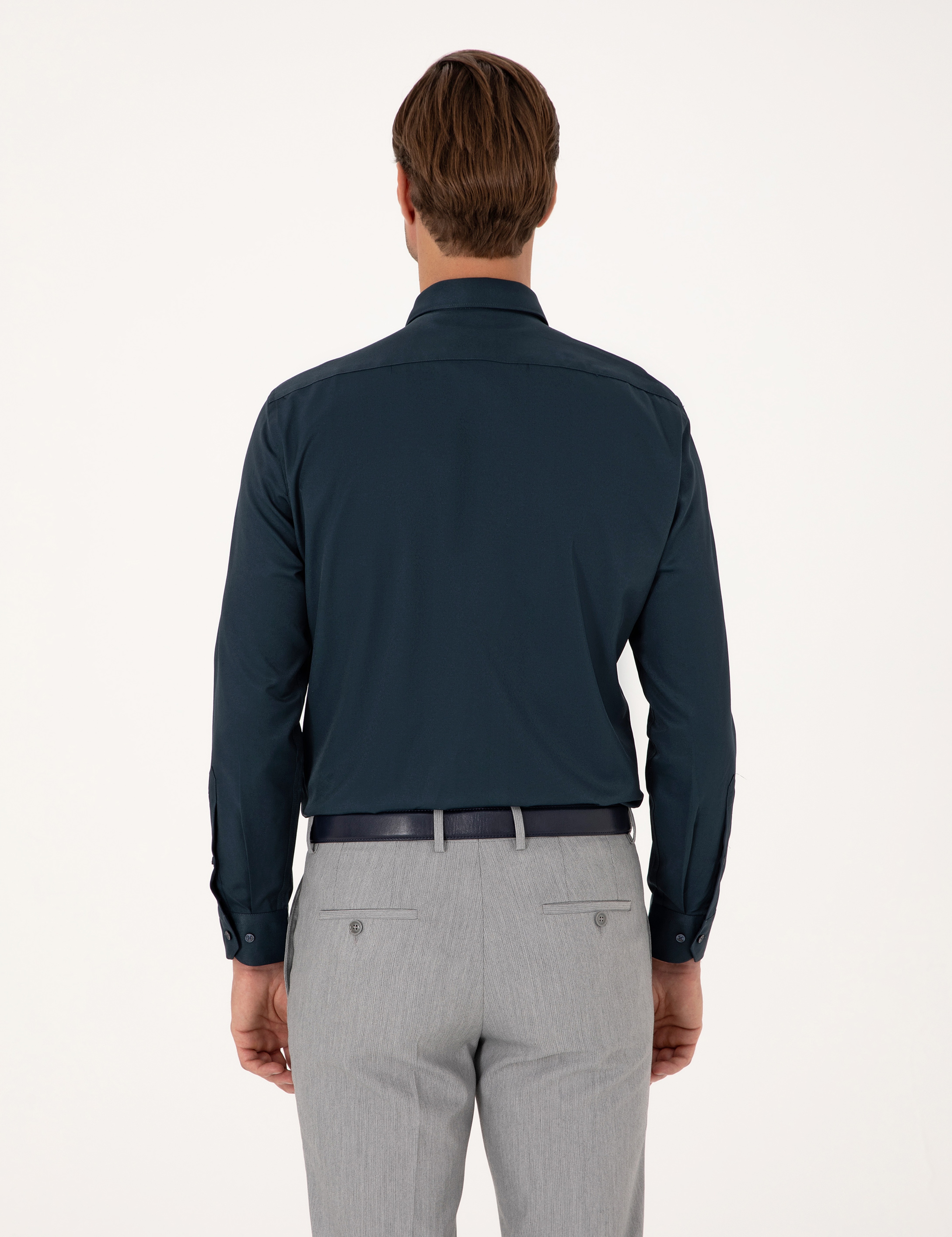 Lacivert Regular Fit Uzun Kollu Basic Gömlek - Image 5