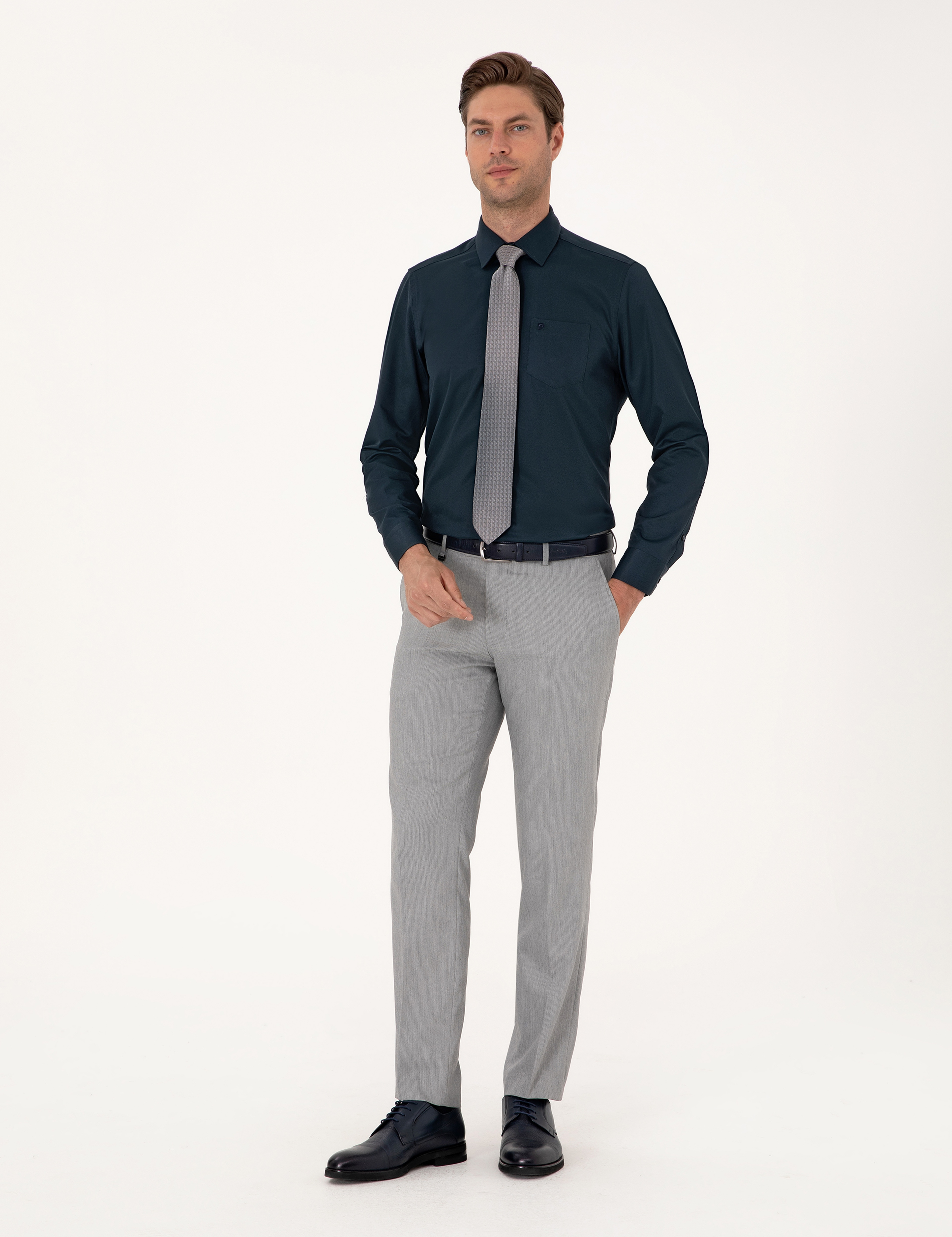 Lacivert Regular Fit Uzun Kollu Basic Gömlek - Image 4