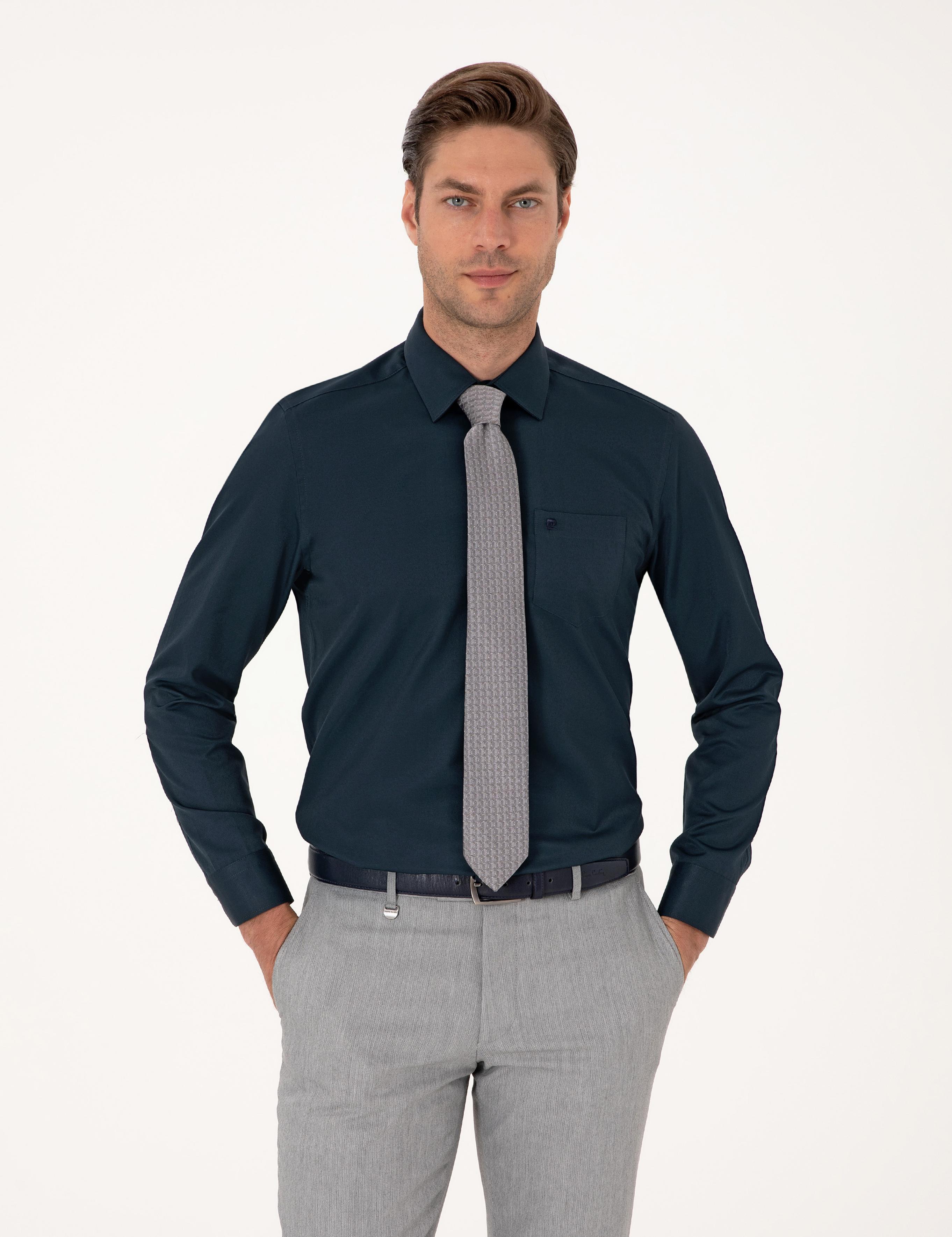 Lacivert Regular Fit Uzun Kollu Basic Gömlek