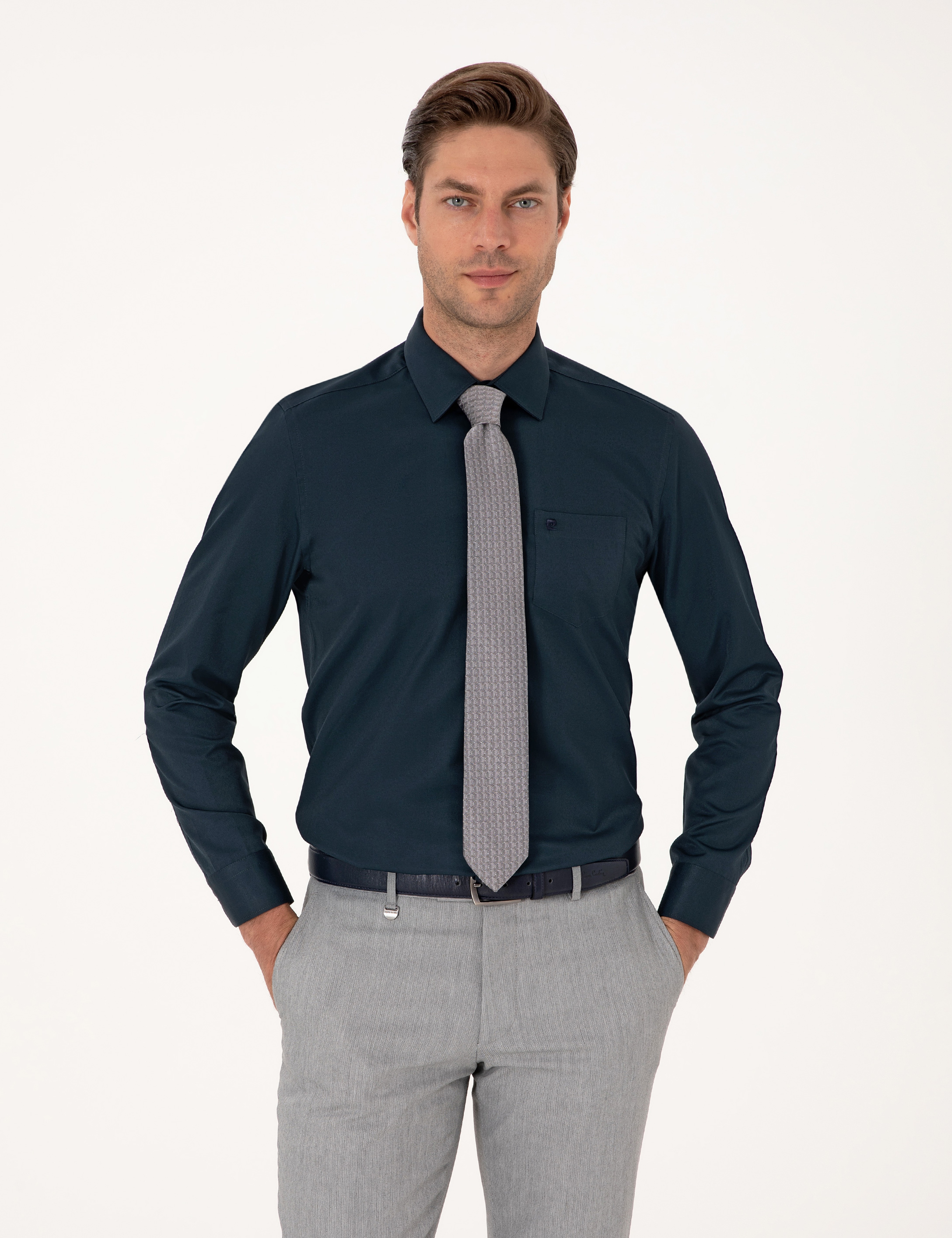 Lacivert Regular Fit Uzun Kollu Basic Gömlek - Image 1