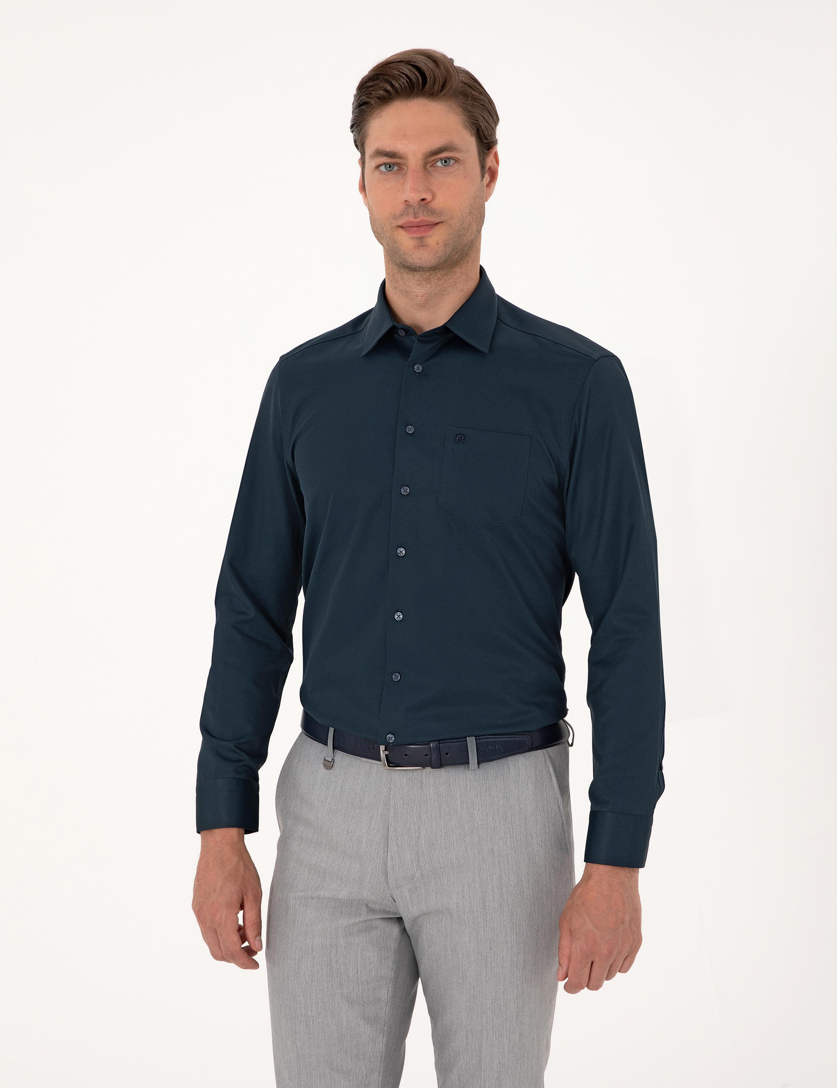 Lacivert Regular Fit Uzun Kollu Basic Gömlek