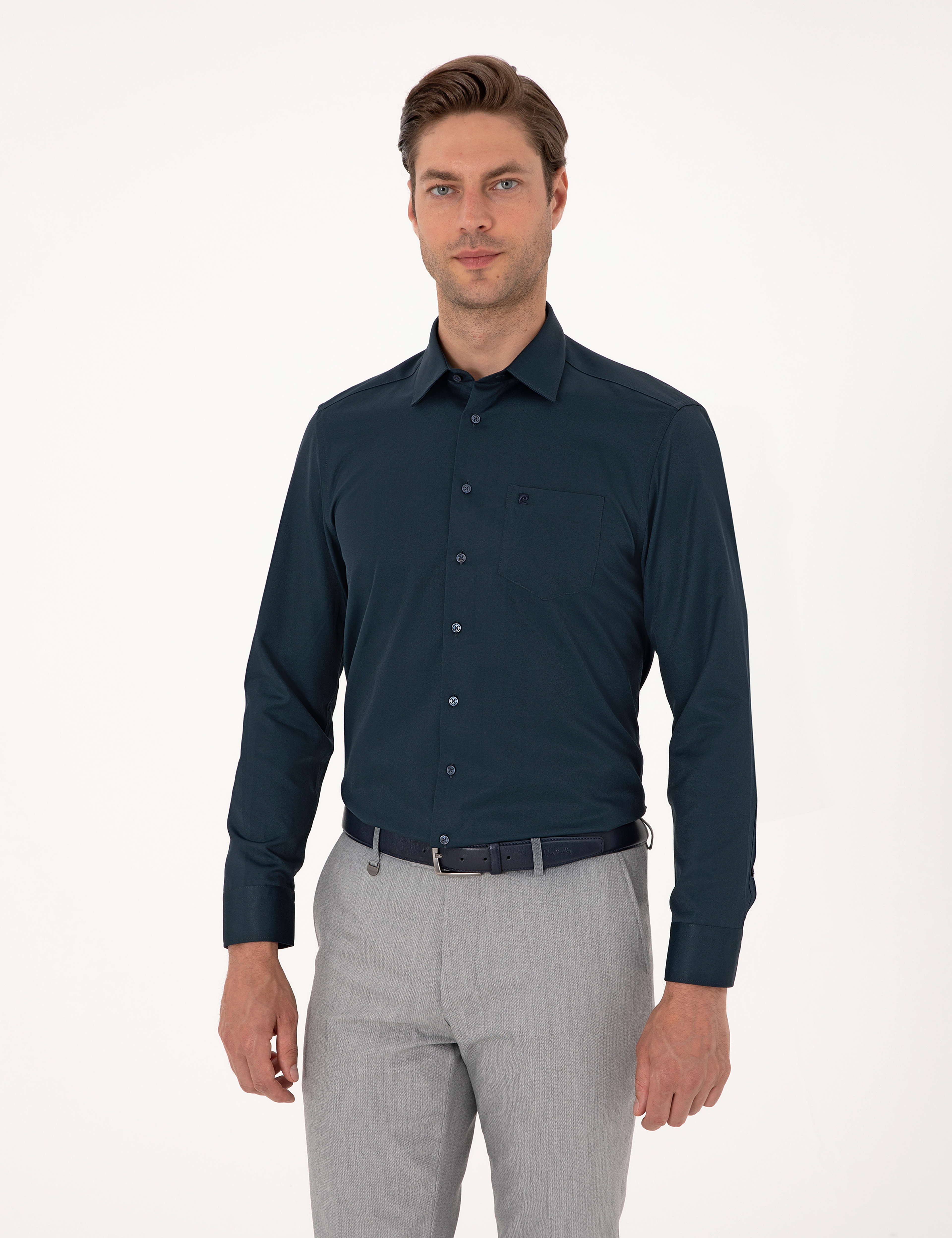 Lacivert Regular Fit Uzun Kollu Basic Gömlek