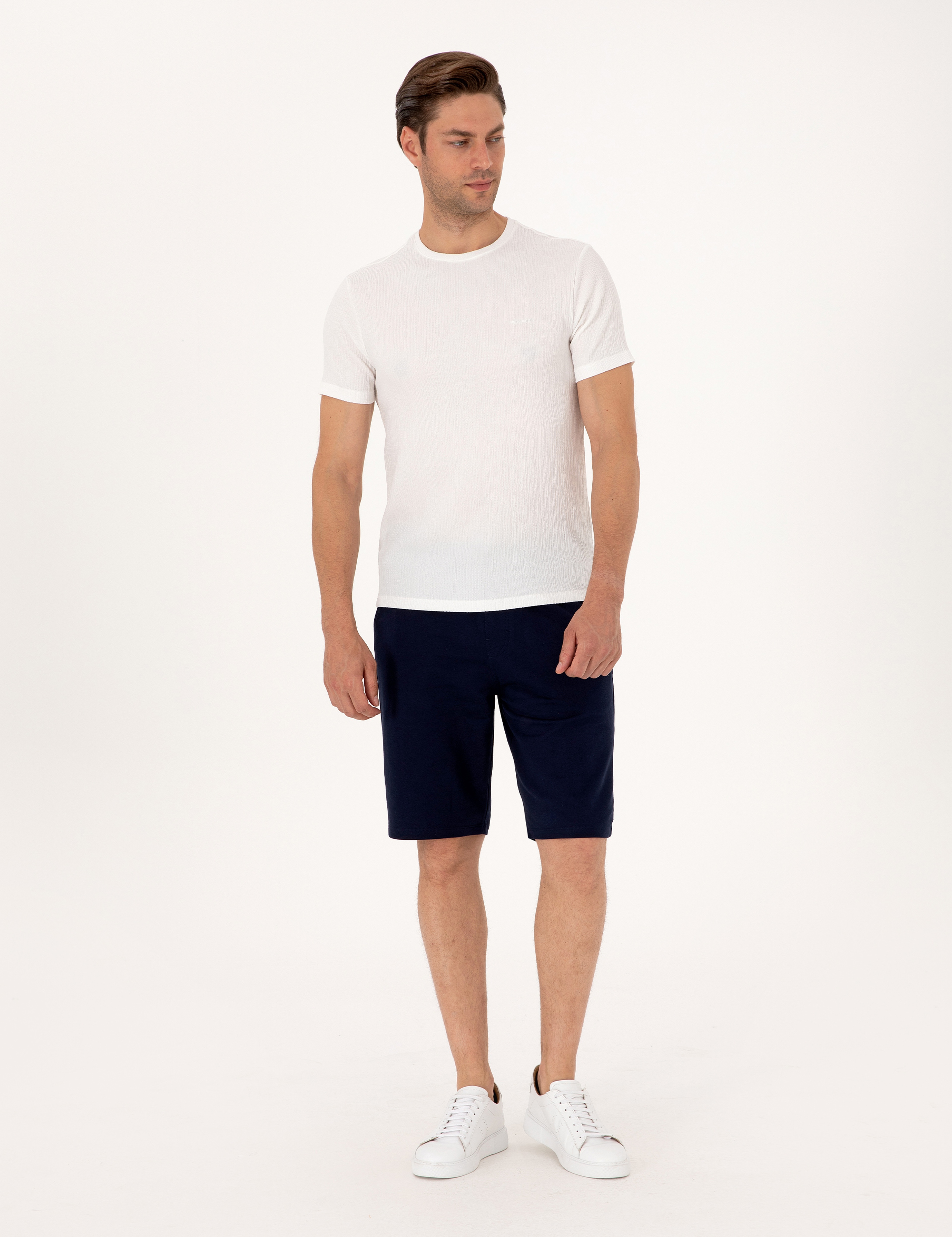 Lacivert Slim Fit Örme Şort - Image 3