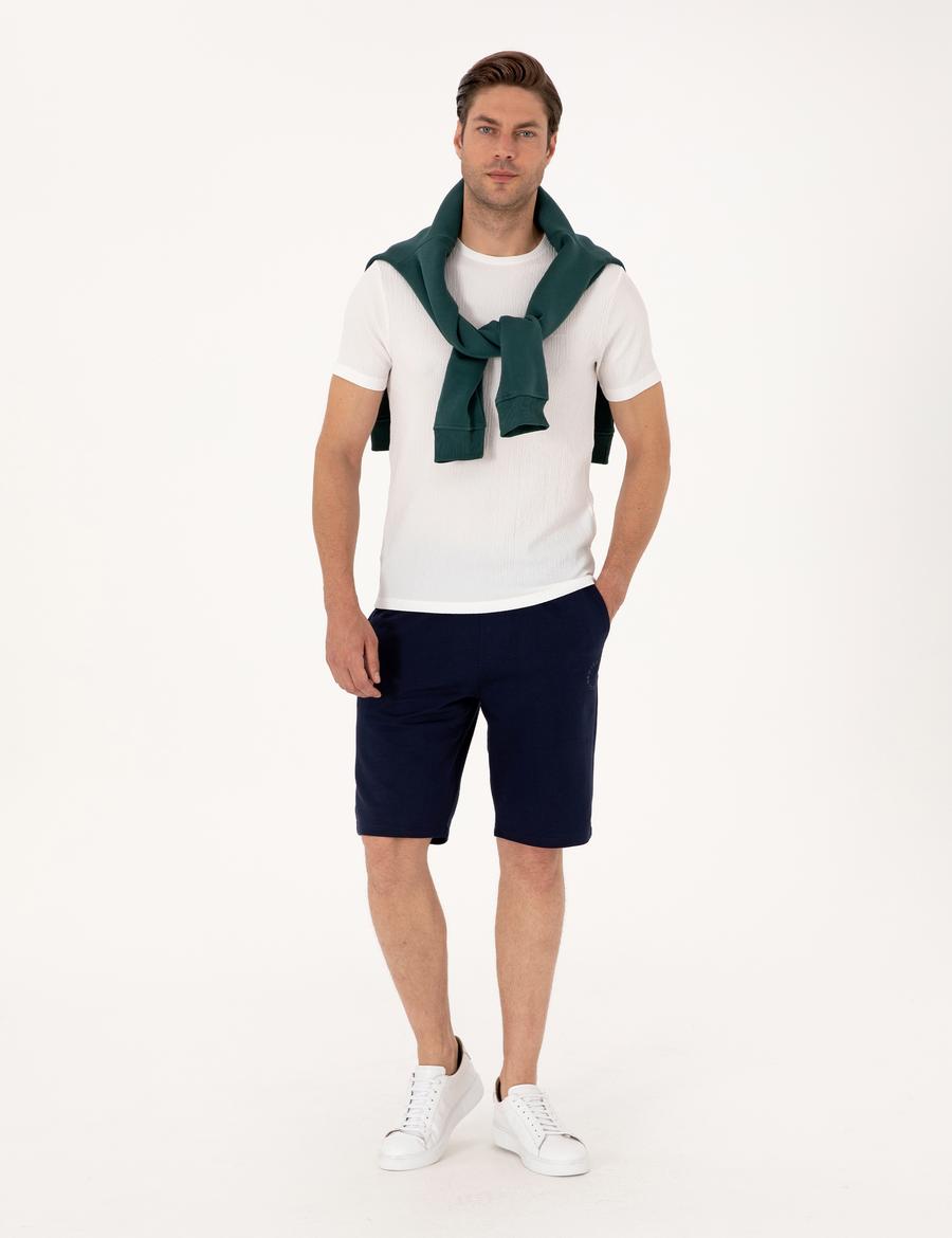 Lacivert Slim Fit Örme Şort